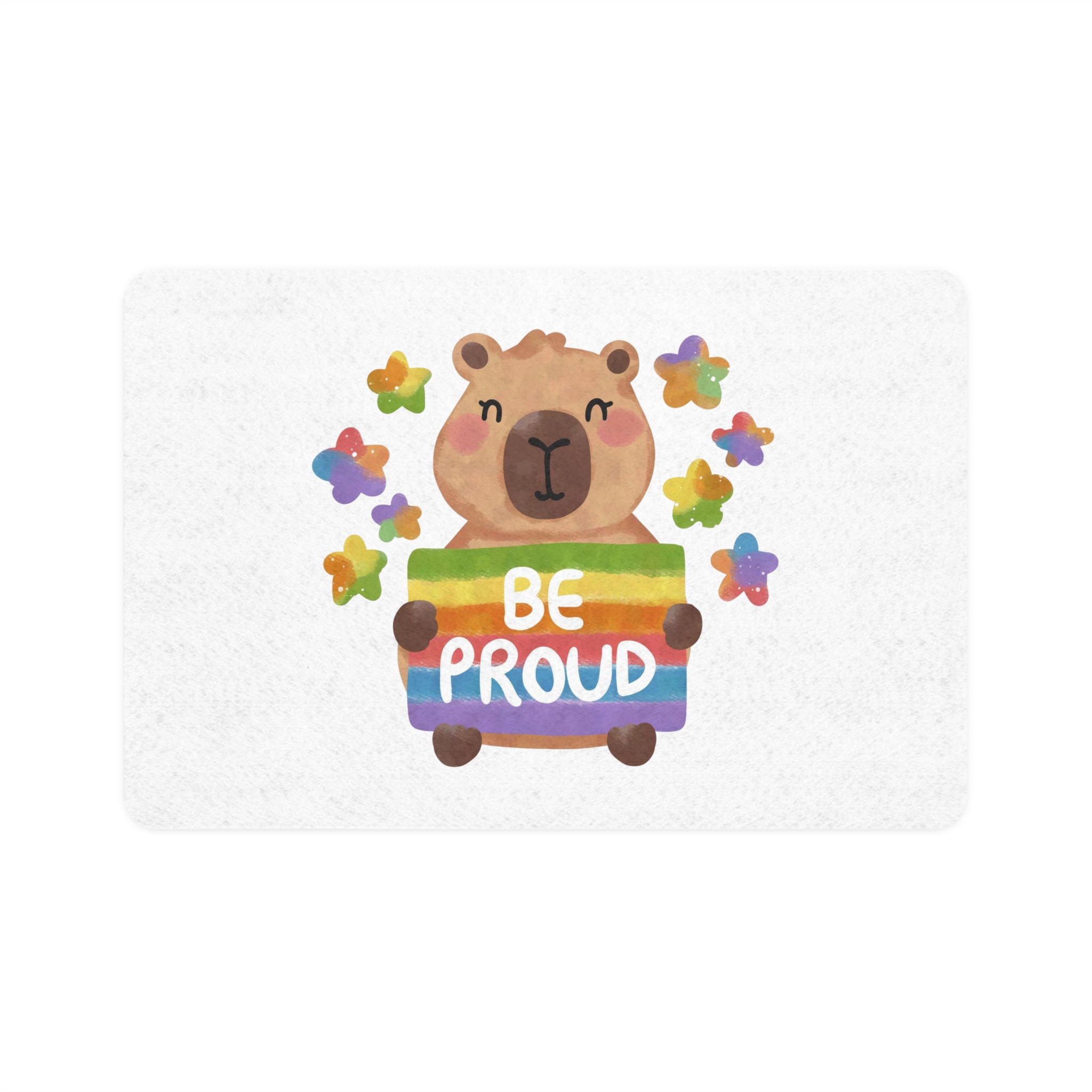 Cute Capybara Holding Be Proud Rainbow Flag Illustration Pet Food Mat 12x18