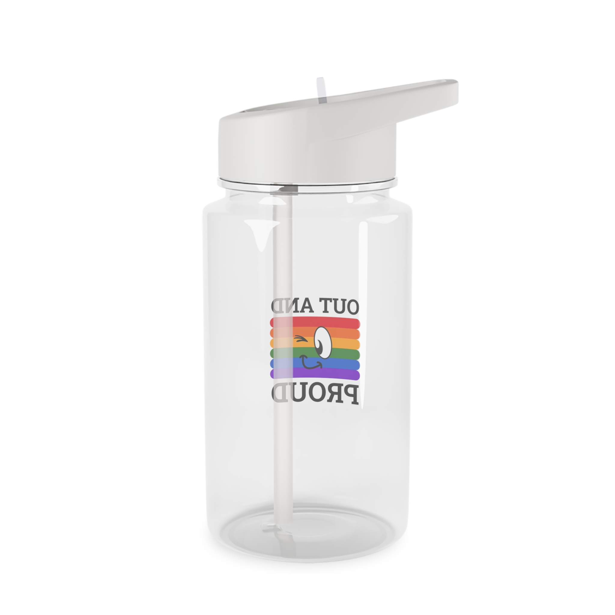 Out Proud Lgbtq Pride Month Quote Book Lover Rainbow Flag Hand Drawn Art White Background Tritan Water Bottle - Image 2
