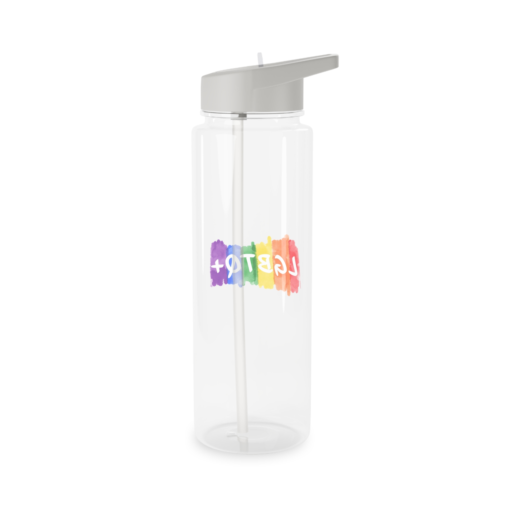 Lgbtq Logo Lettering Text Vector Rainbow Watercolor Paint Textured Colorful Stripes Tritan Water Bottle - Image 6