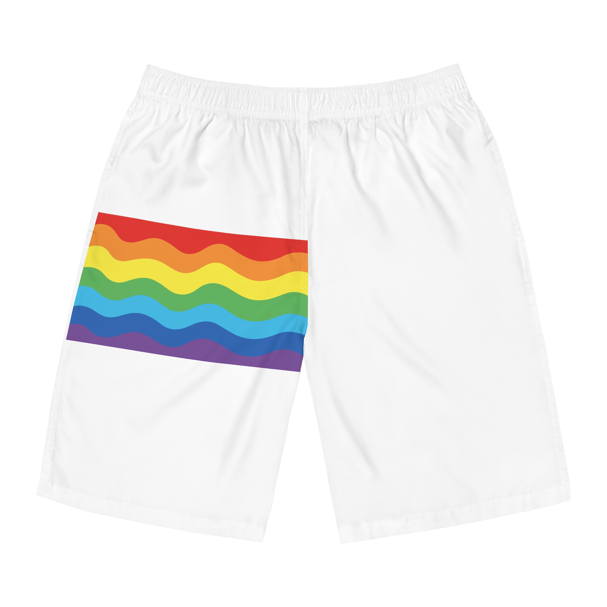 Bright Rainbow Color Waves Creating Cheerful Design Background Mens Board Shorts Aop