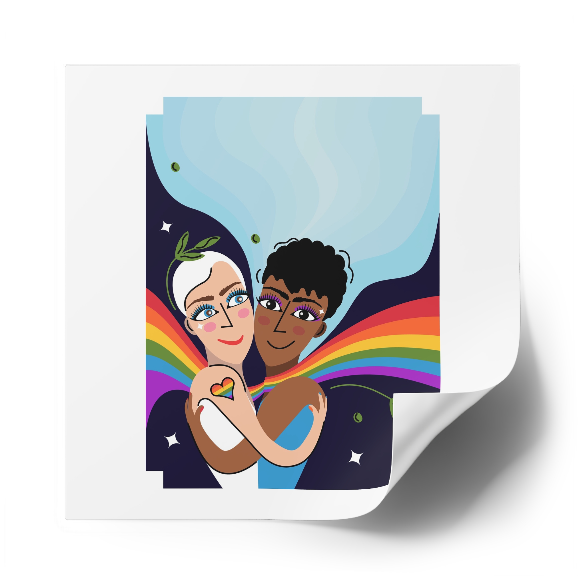 Interracial Lgbtq Men Romantic Relationships Cartoon Style Vector Card Laminate Stickers Square - Image 50