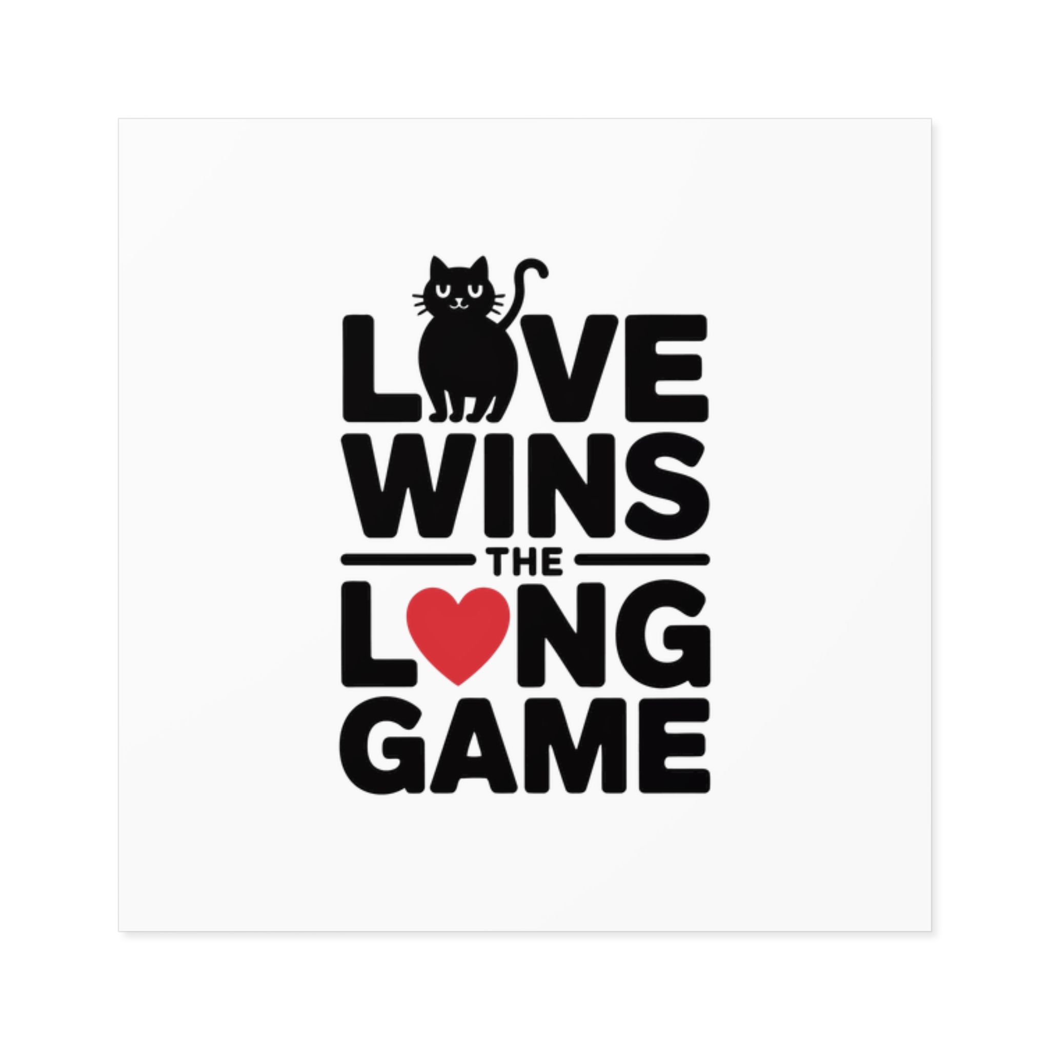 Love Wins Long Game With Black Cat Heart Illustration Laminate Stickers Square