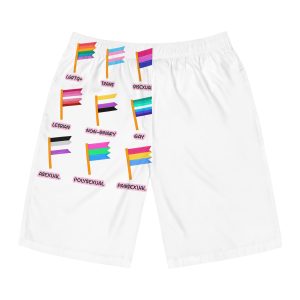 Cute Hand Drawn Set Lgbtq Pride Flags With Names Lgbtq Trans Bisexual Lesbian Nonbinary Asexual Mens Board Shorts Aop