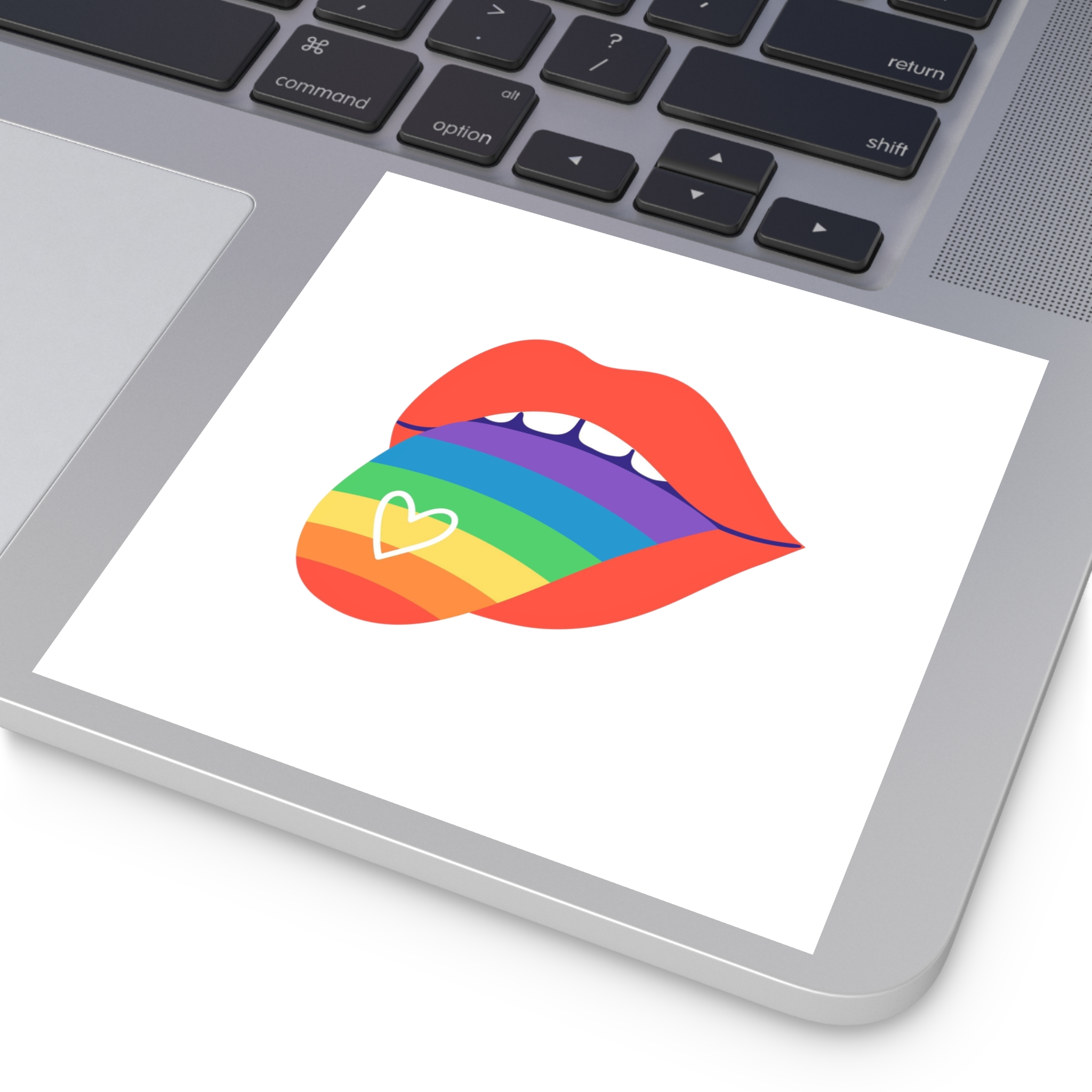 Open Red Lips With Rainbow Tongue Hand Drawn Vector Illustration Laminate Stickers Square - Image 39