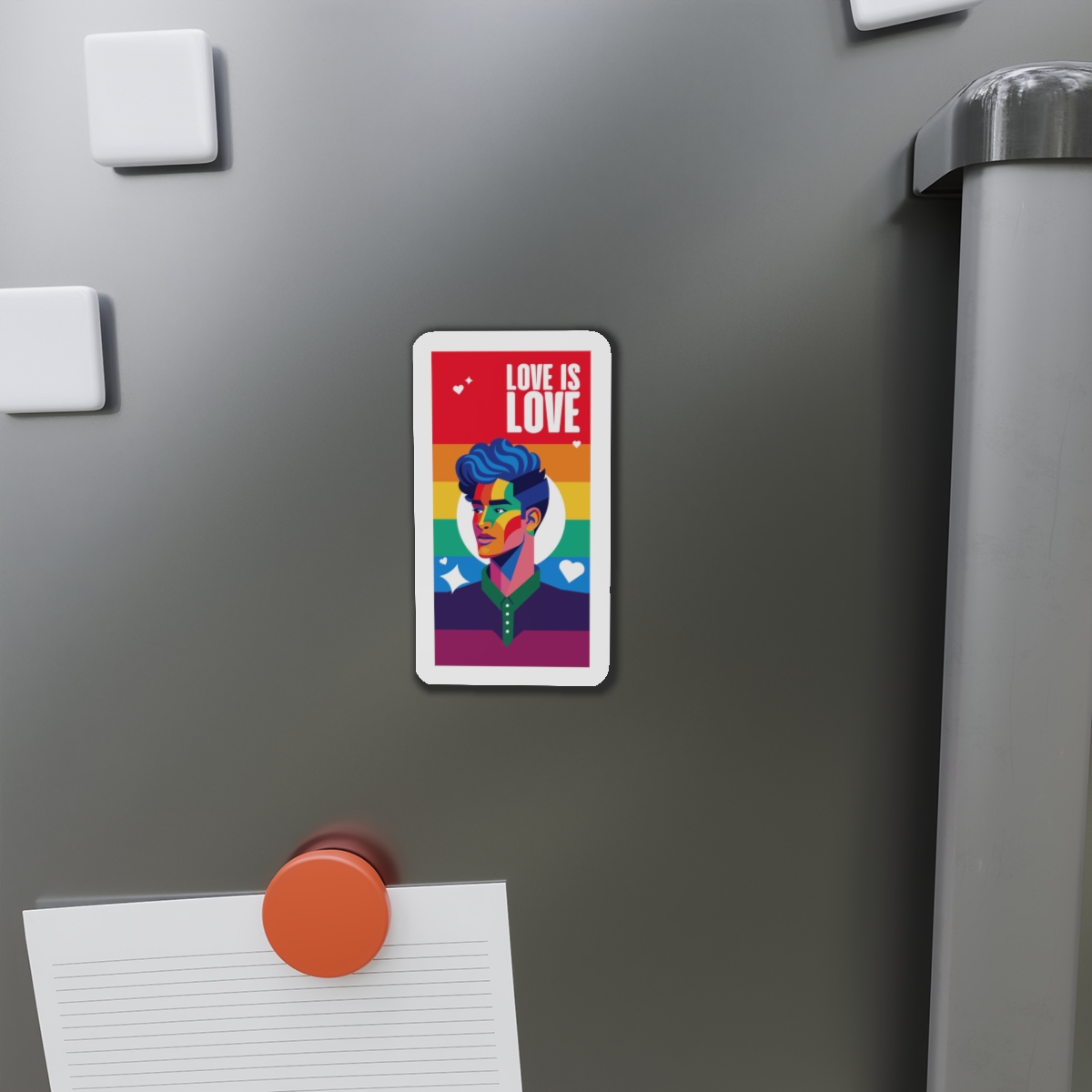 Poster Man With Rainbow Colored Face Rainbow Colored Background Die Cut Magnets - Image 8