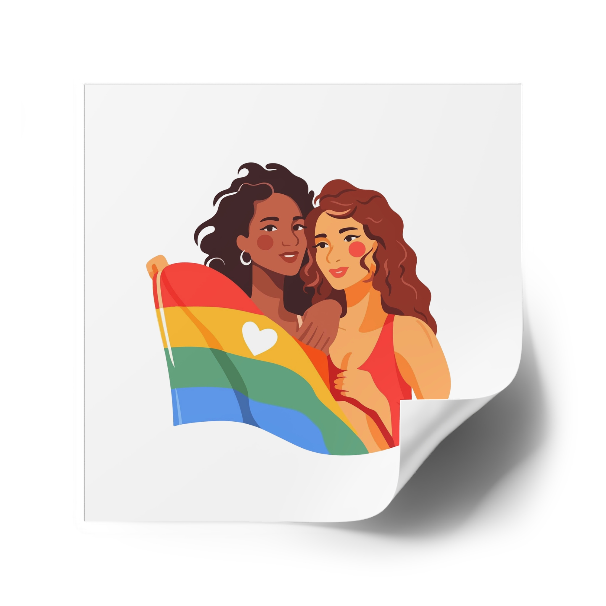 Portrait Lesbian Couple With Rainbow Flag Concept Lgbtq Laminate Stickers Square - Image 46