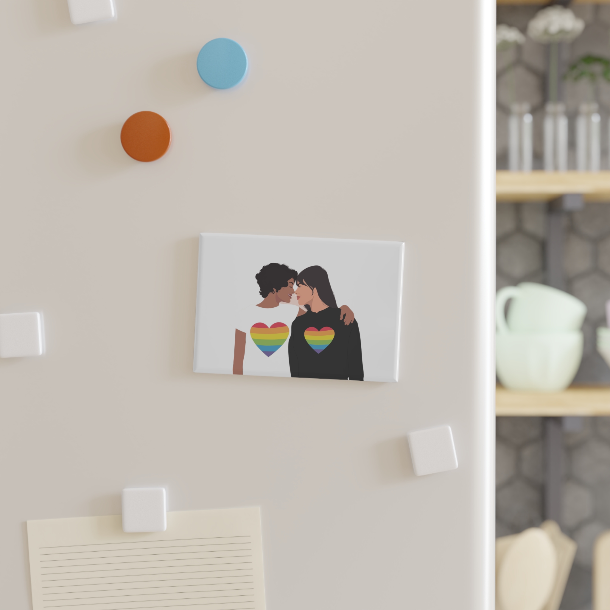 Embracing Lgbt Couple Couple Girls Love Smiling Each Other Button Magnet Rectangle 1 And 10 Pcs - Image 3