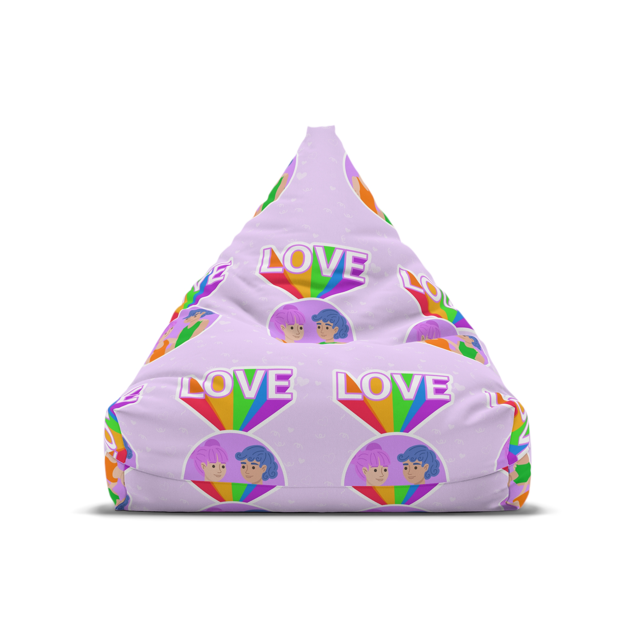 Young Couple Embracing With Rainbow Love Text Celebrating Pride Month Bean Bag Chair Cover - Image 5