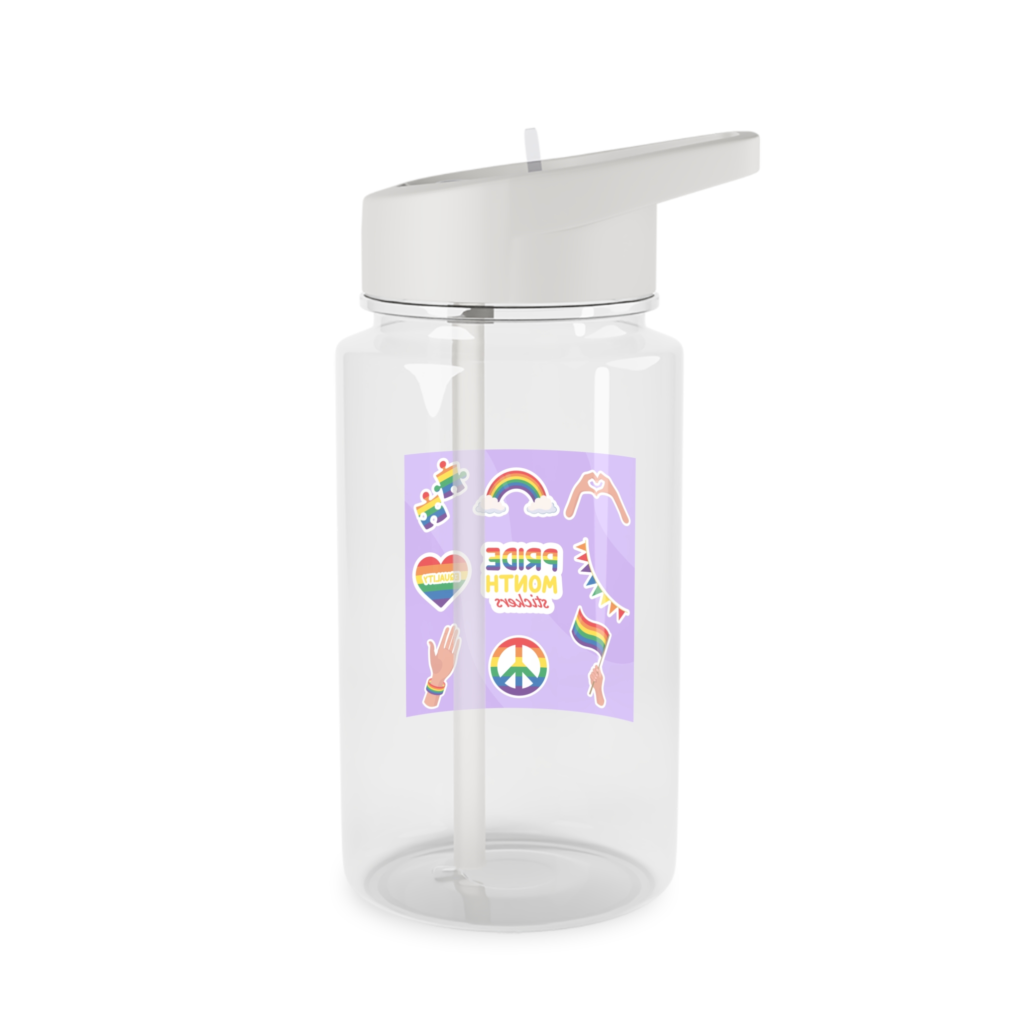 Pride Month Cute Stickers Lgbtq Rainbow Flag Flat Illustrations Tritan Water Bottle - Image 2