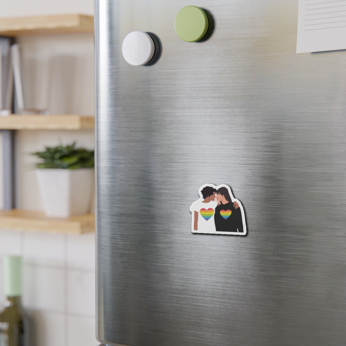 Embracing Lgbt Couple Couple Girls Love Smiling Each Other Die Cut Magnets - Image 3