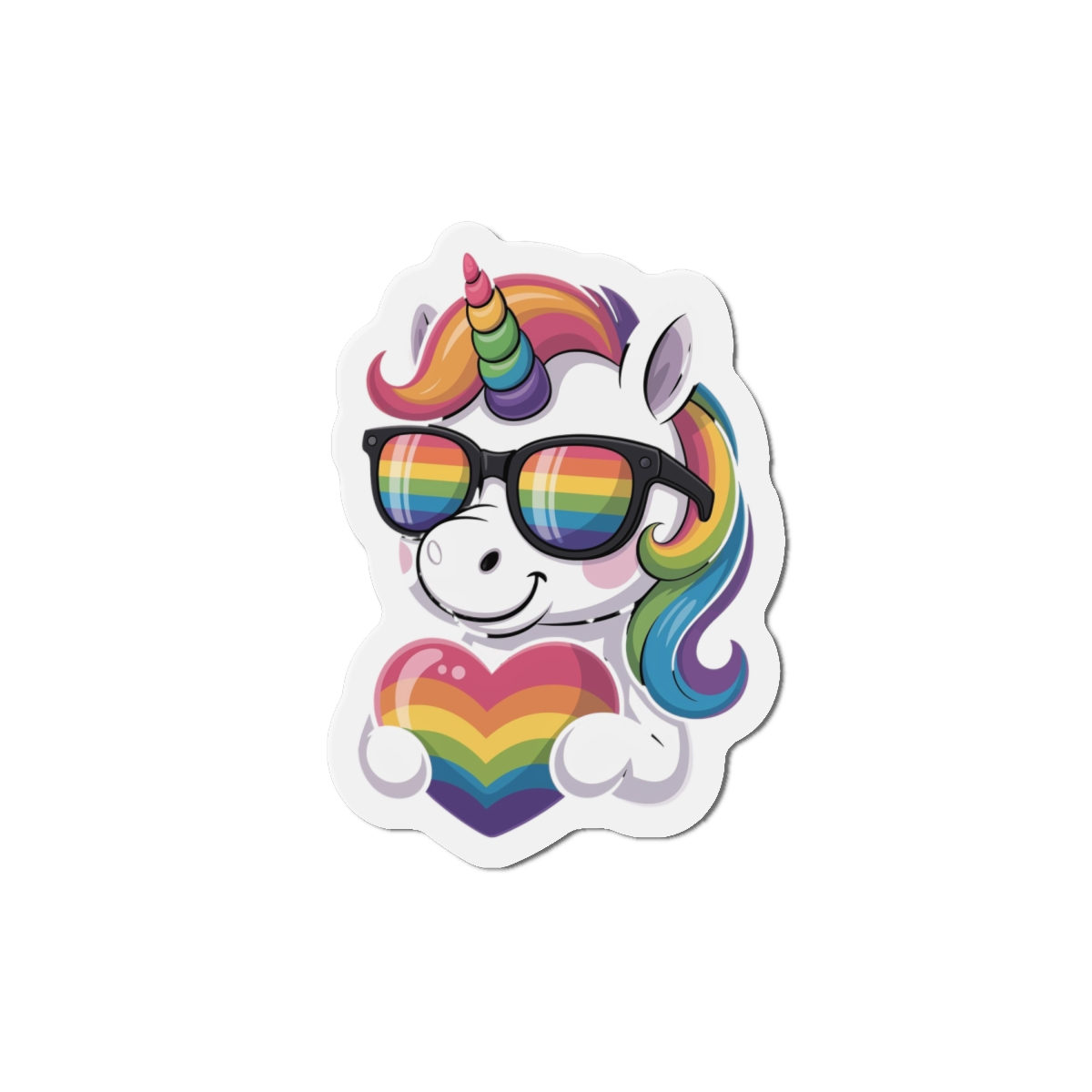 Cute Unicorn With Rainbowcolored Mane Tail Is Wearing Black Sunglassesnbow Stripes Die Cut Magnets - Image 13