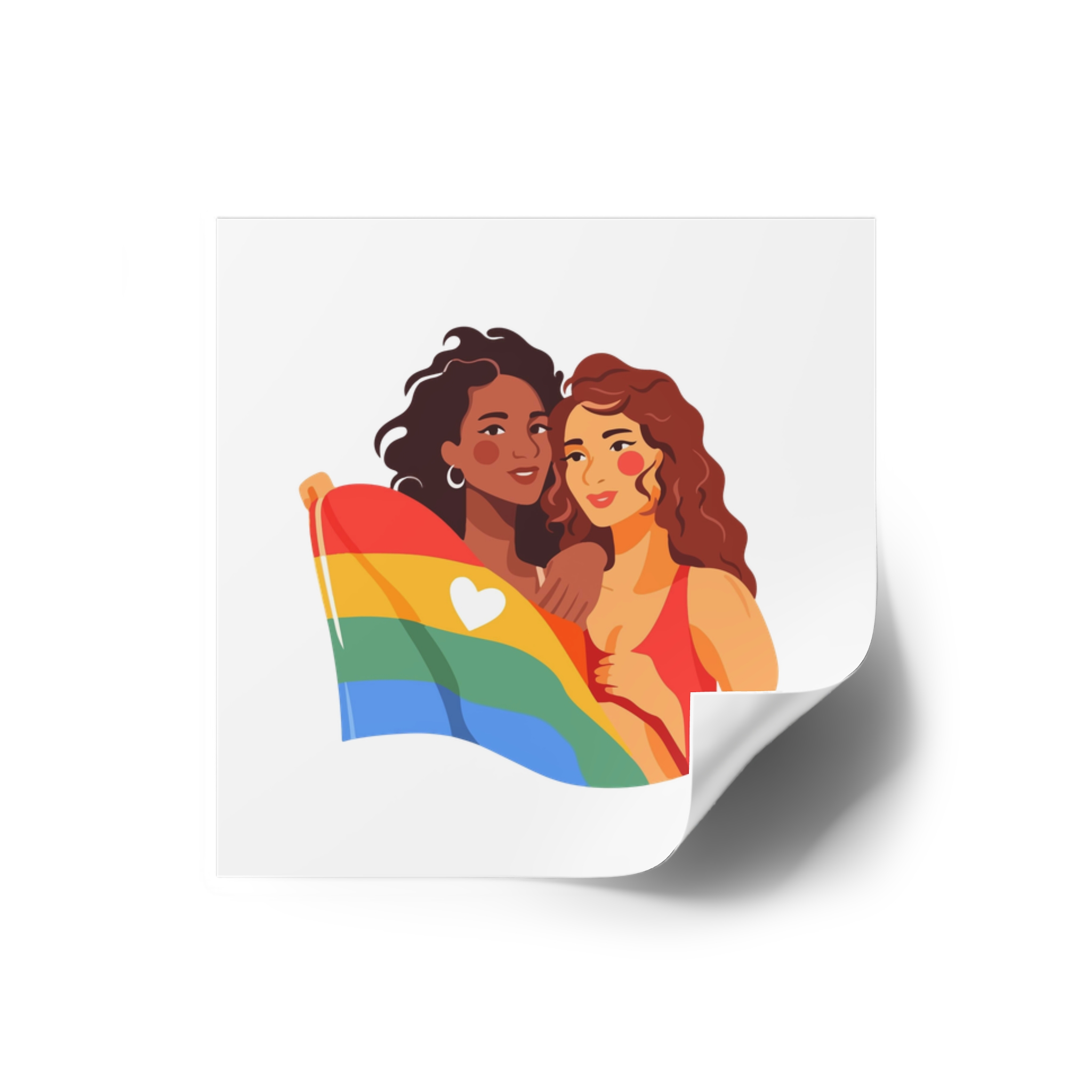 Portrait Lesbian Couple With Rainbow Flag Concept Lgbtq Laminate Stickers Square - Image 14