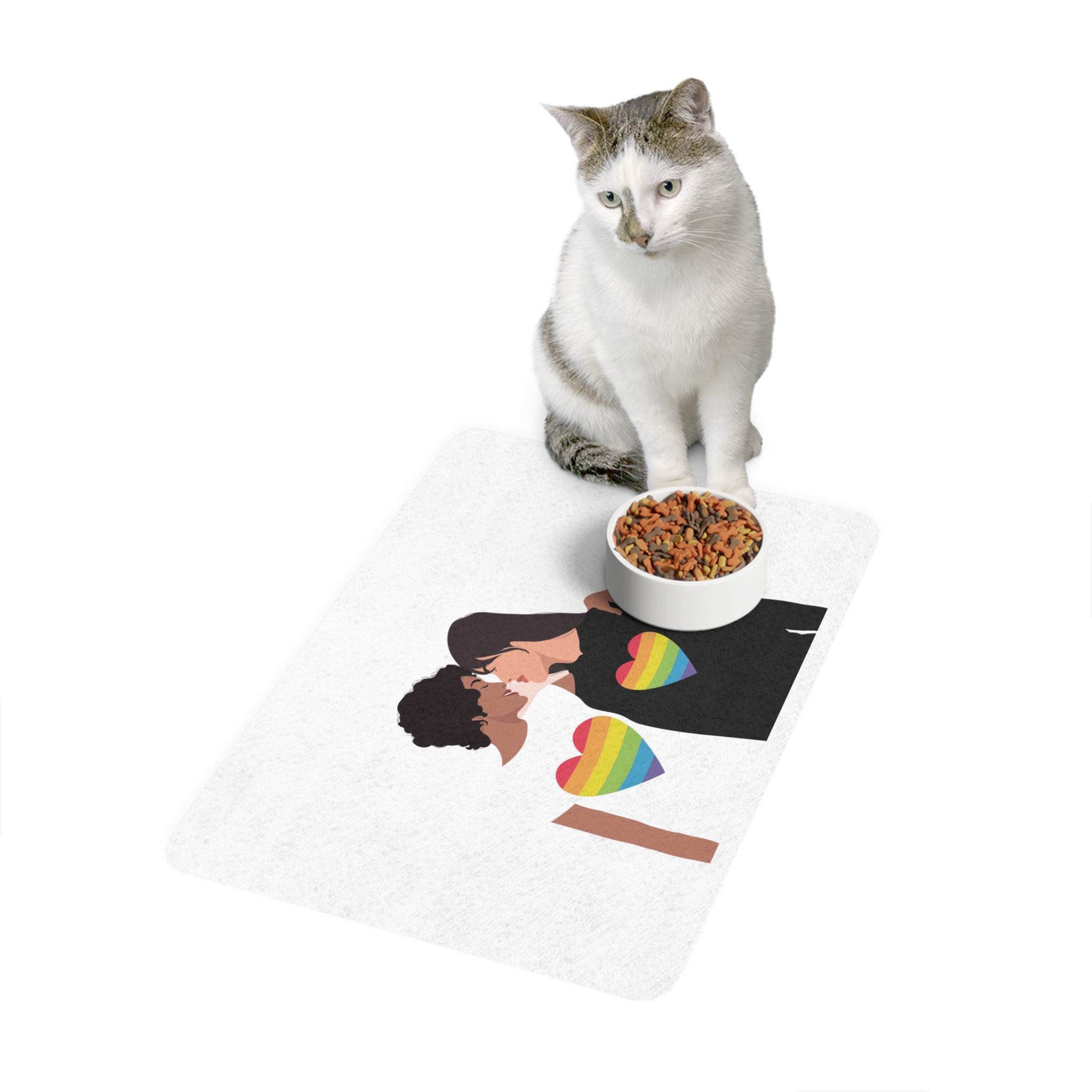 Embracing Lgbt Couple Couple Girls Love Smiling Each Other Pet Food Mat 12x18 - Image 3