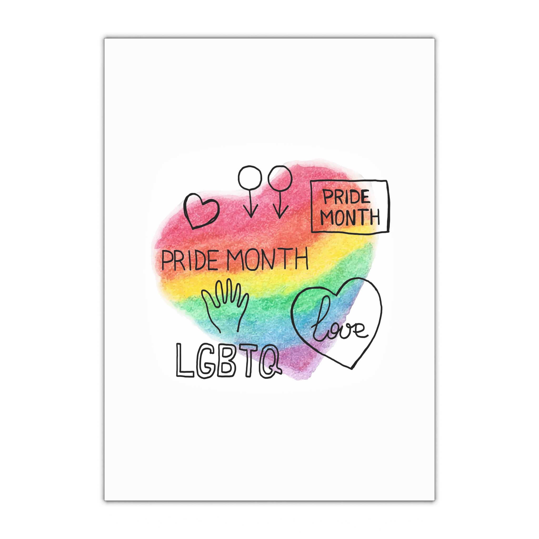 Lgbtq Hand Drawn Symbols Rainbow Coloured Heart Background Gift Wrapping Paper Sheets 1pc