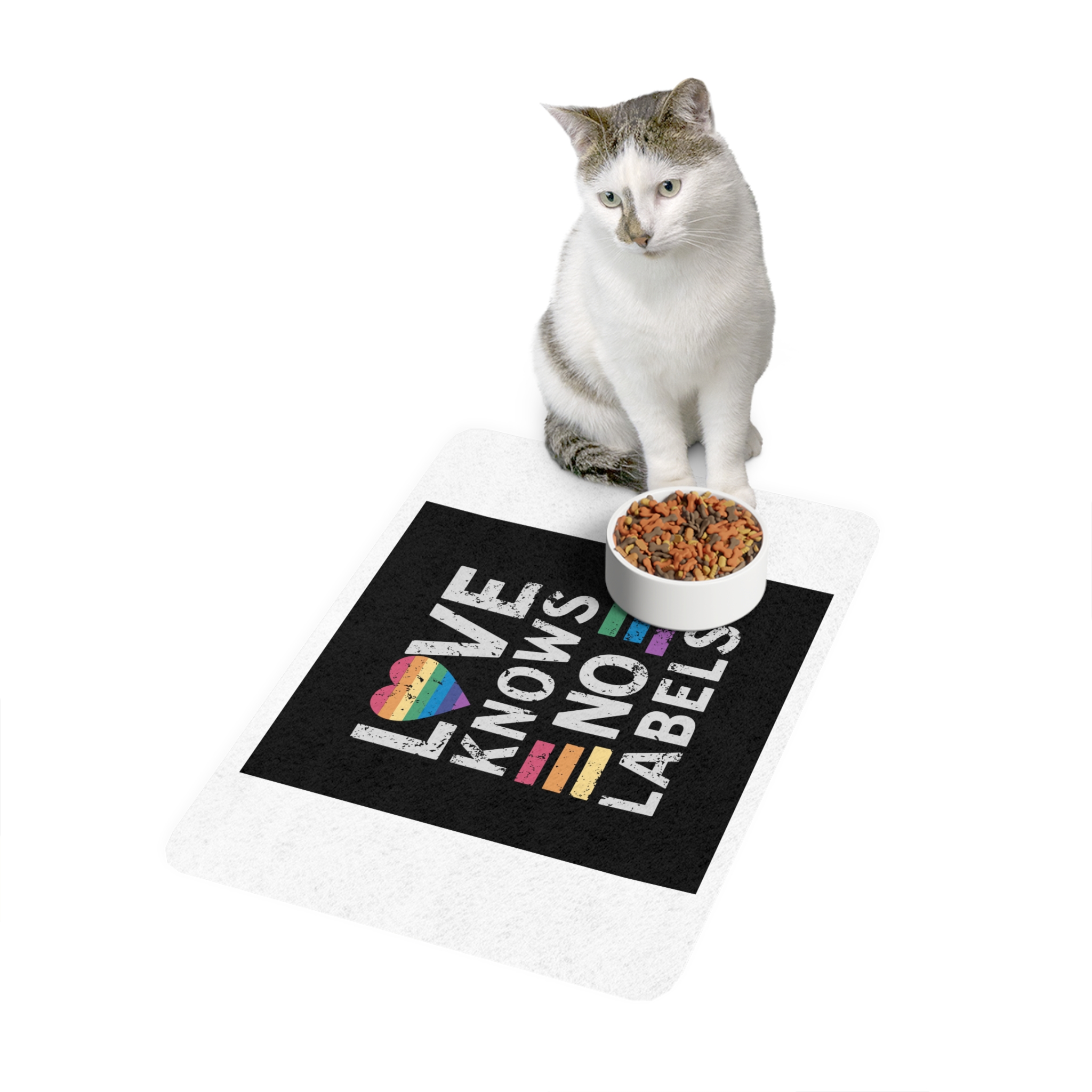 Love Knows No Labels Happy Pride Month Pet Food Mat 12x18 - Image 3