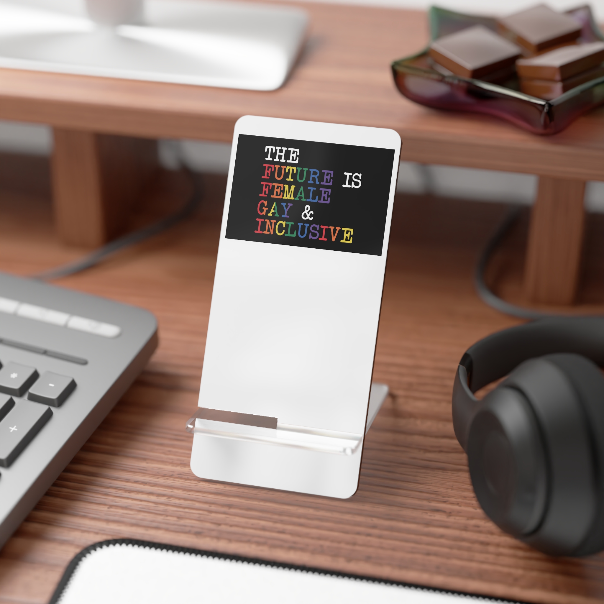Colorful Text That Says Future Women Is Breastfeeding Mobile Display Stand For Smartphones - Image 3