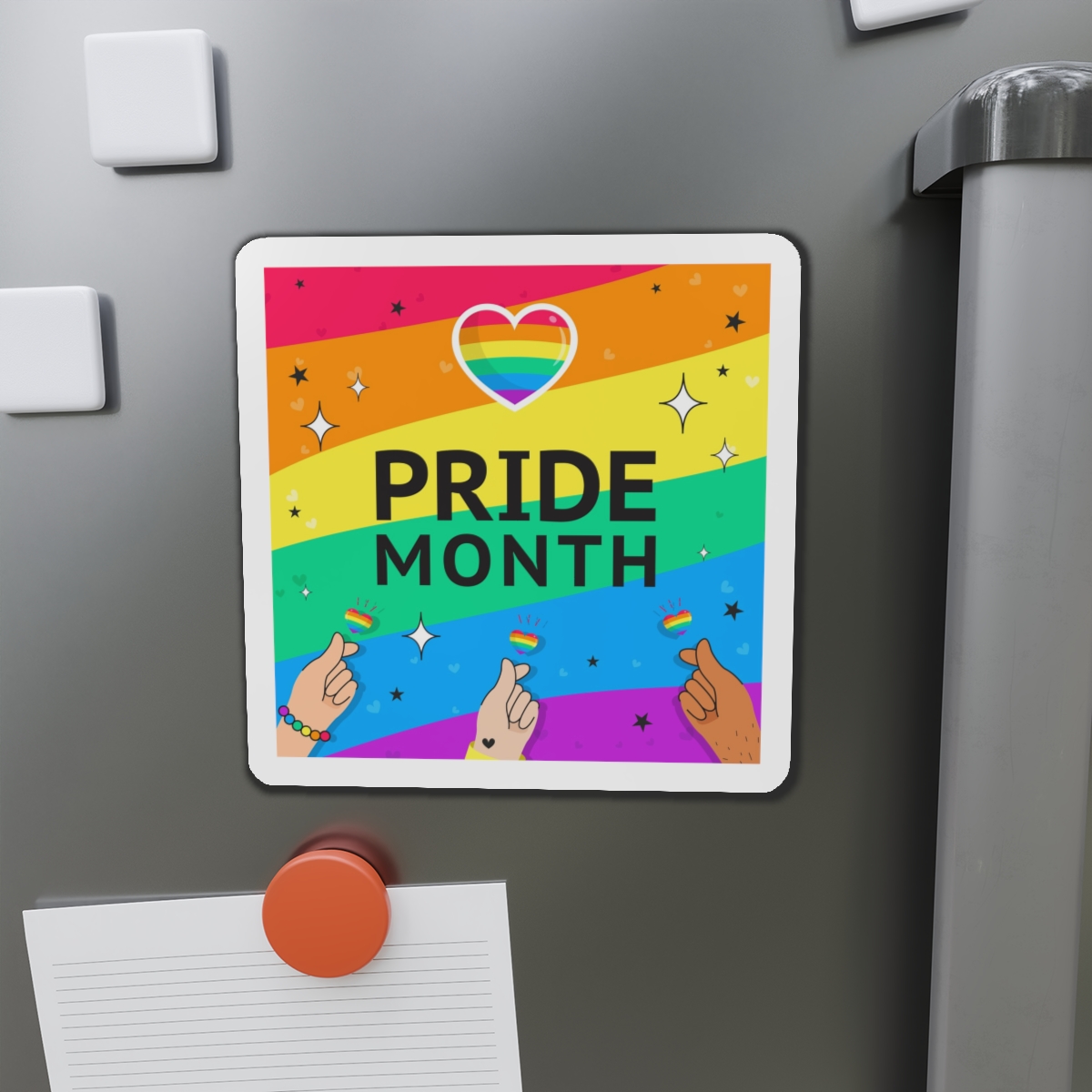 Pride Month Greeting Card Vector Illustration Hand Symbol Mini Heart Rainbow Flag Die Cut Magnets - Image 14