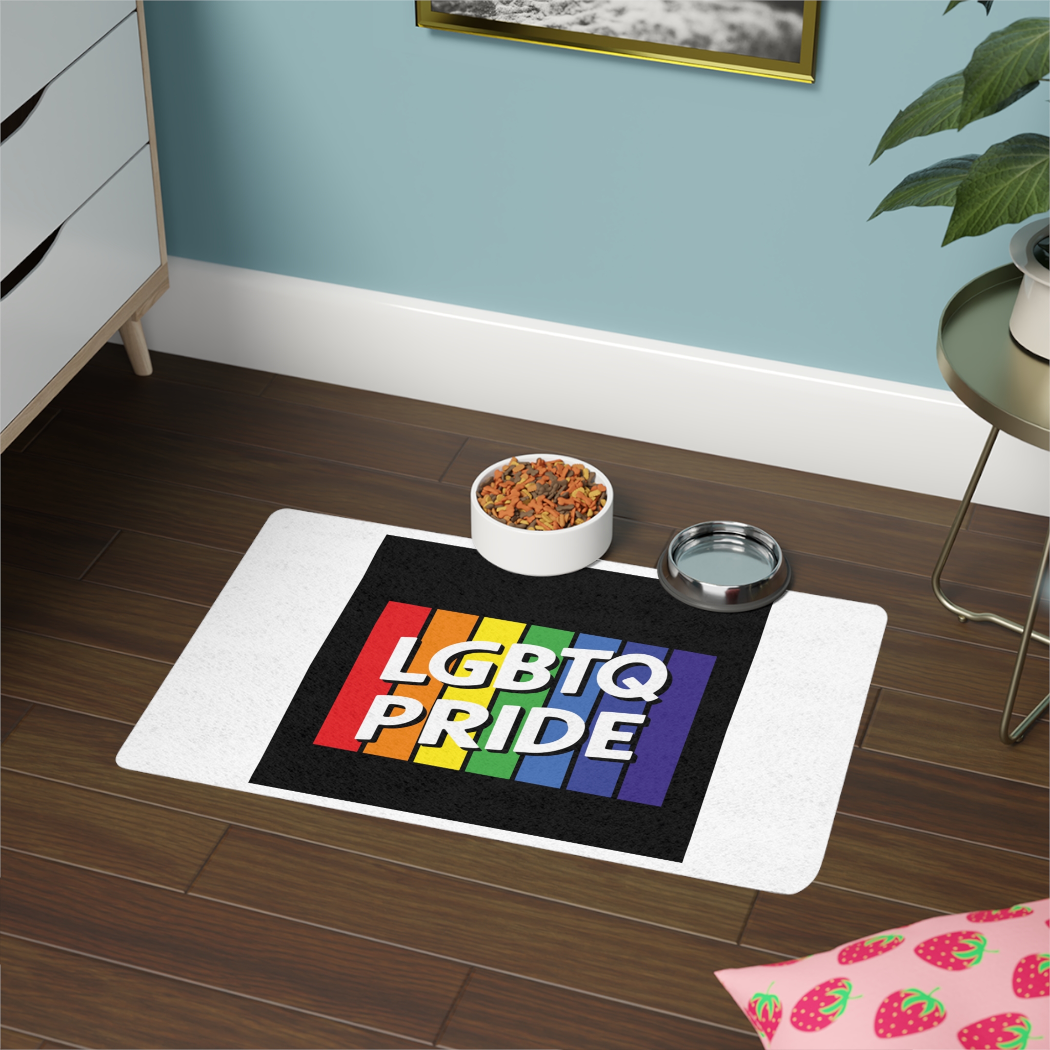 Rainbow Colored Sign That Says Rainbow Pride Pride Pet Food Mat 12x18 - Image 4