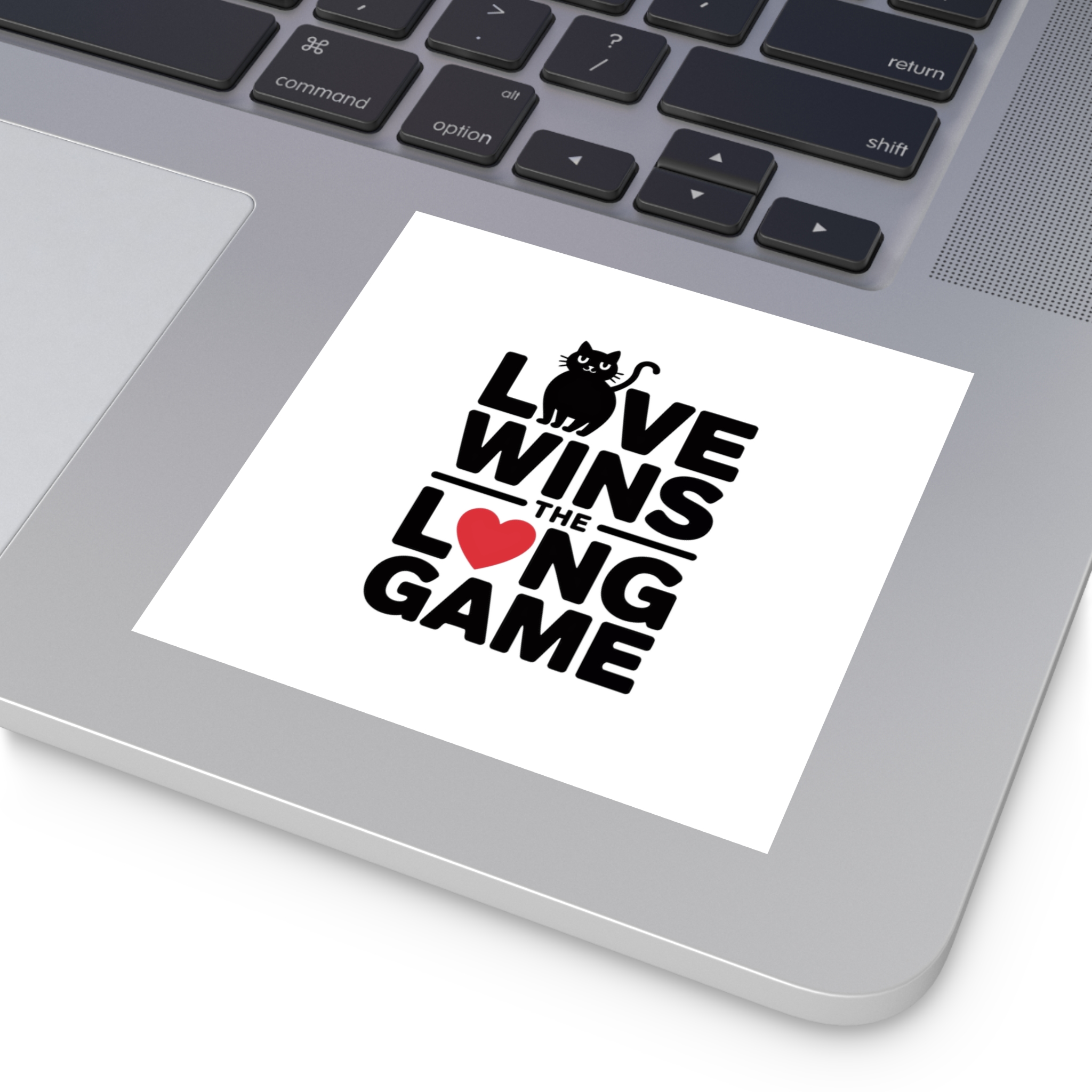 Love Wins Long Game With Black Cat Heart Illustration Laminate Stickers Square - Image 19