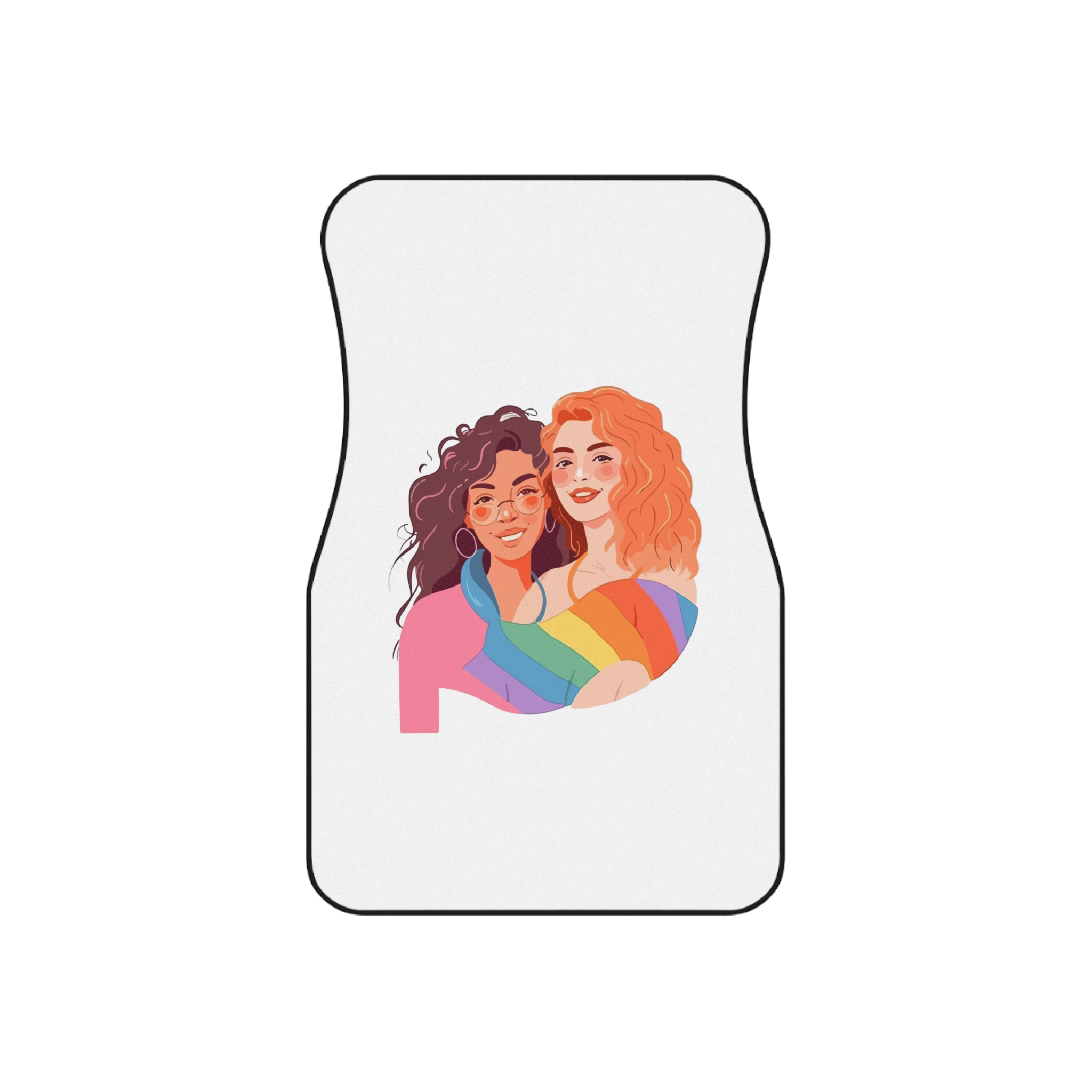 Portrait Lesbian Couple With Rainbow Flag Concept Lgbtq Illustration Couple Car Mats Set Of 4 - Image 2