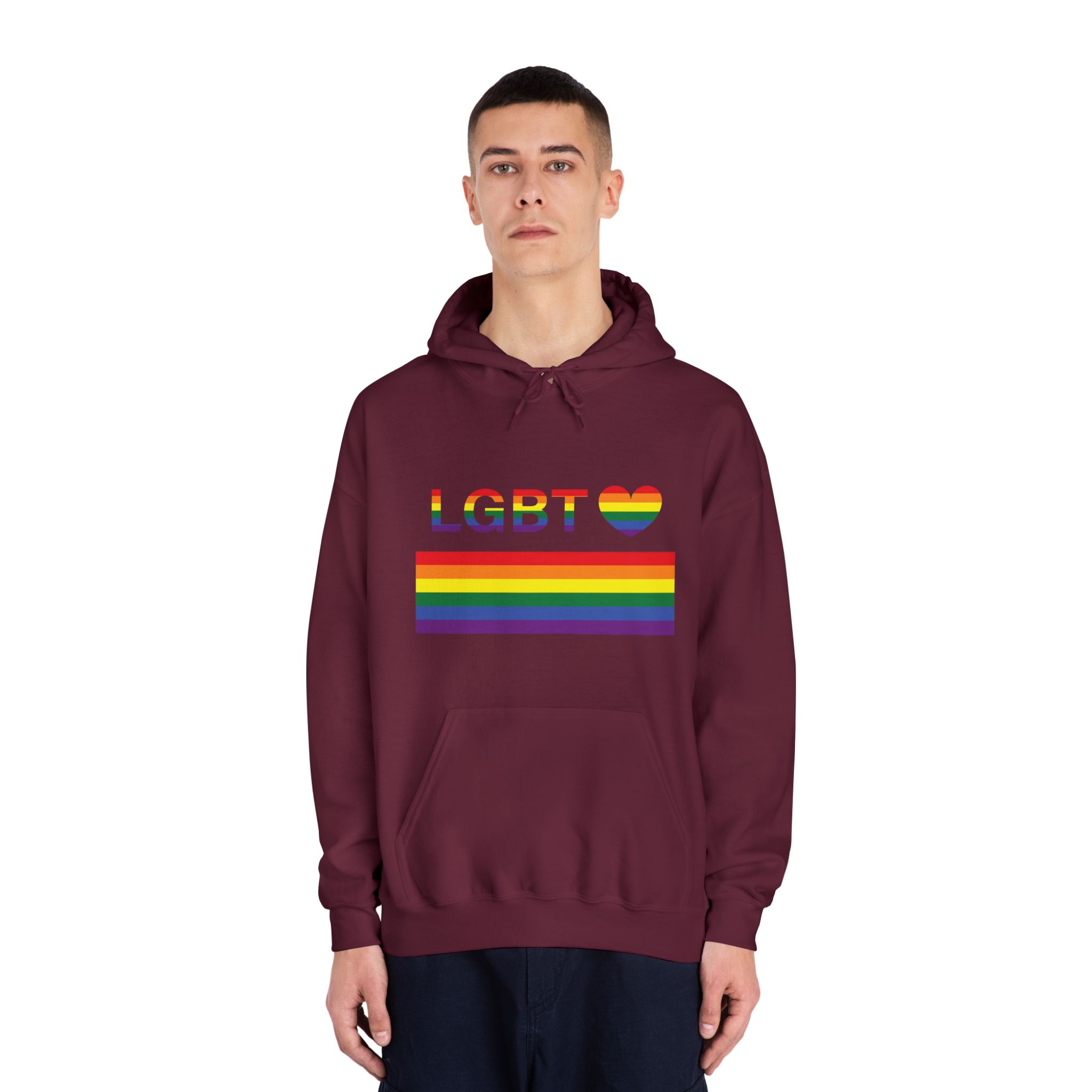 Lgbt Word Text Letter With Heart Rainbow Color Flag Isolated White Background Vector Illustration Unisex Dryblend Hooded Sweatshirt - Image 19