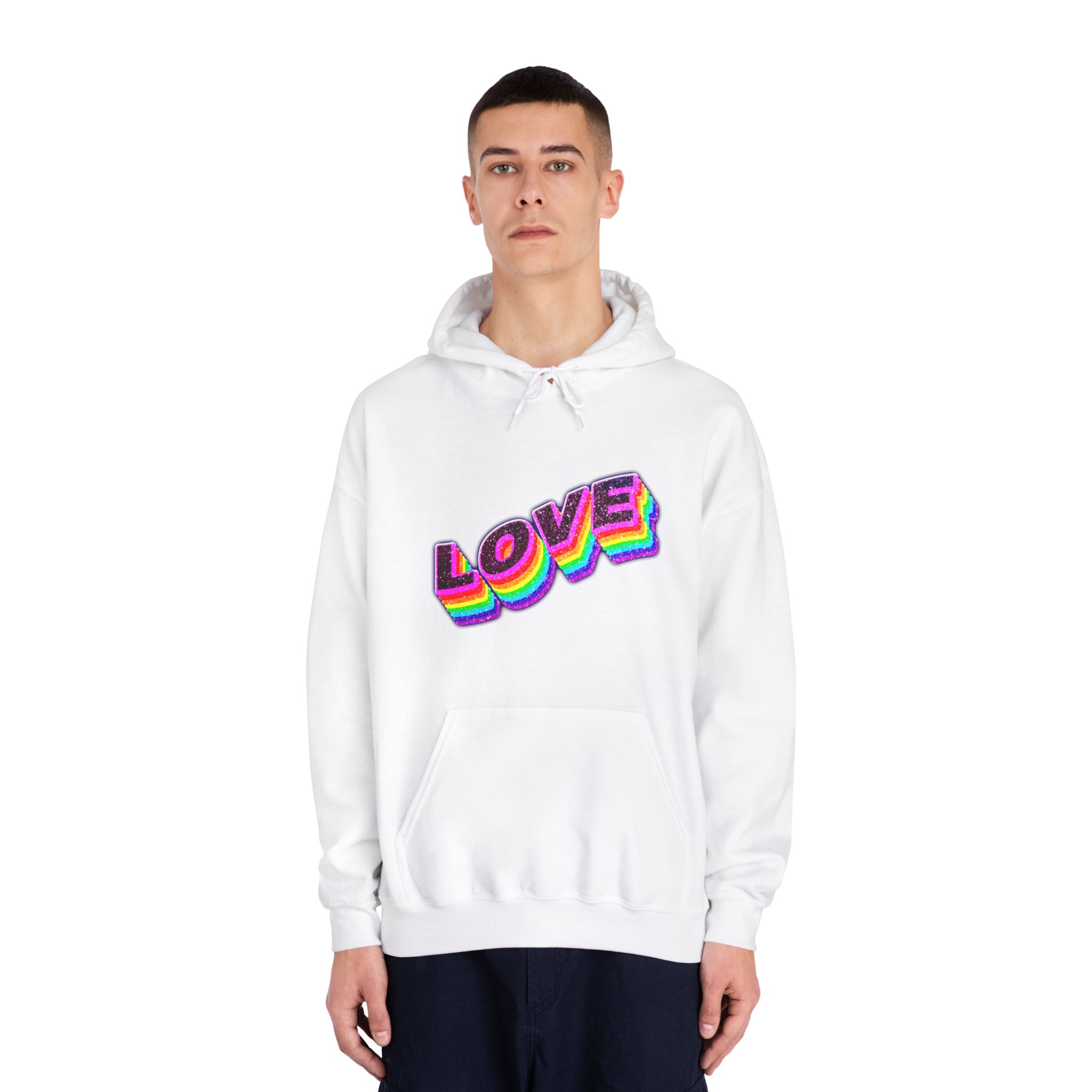 Love Png Word Rainbow Typography Unisex Dryblend Hooded Sweatshirt - Image 3