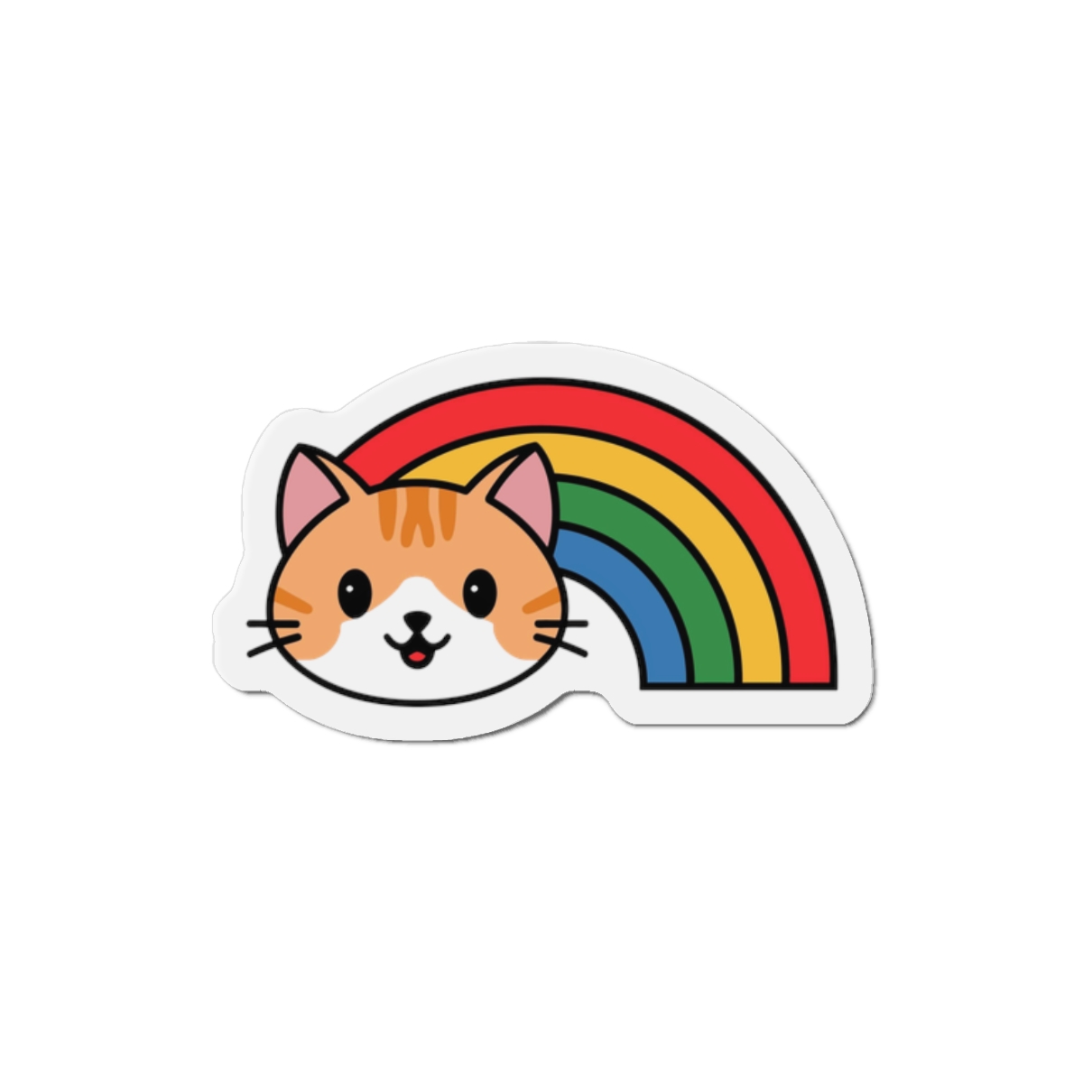Cartoon Cat Head Illustration With Rainbow Happy Expression Die Cut Magnets