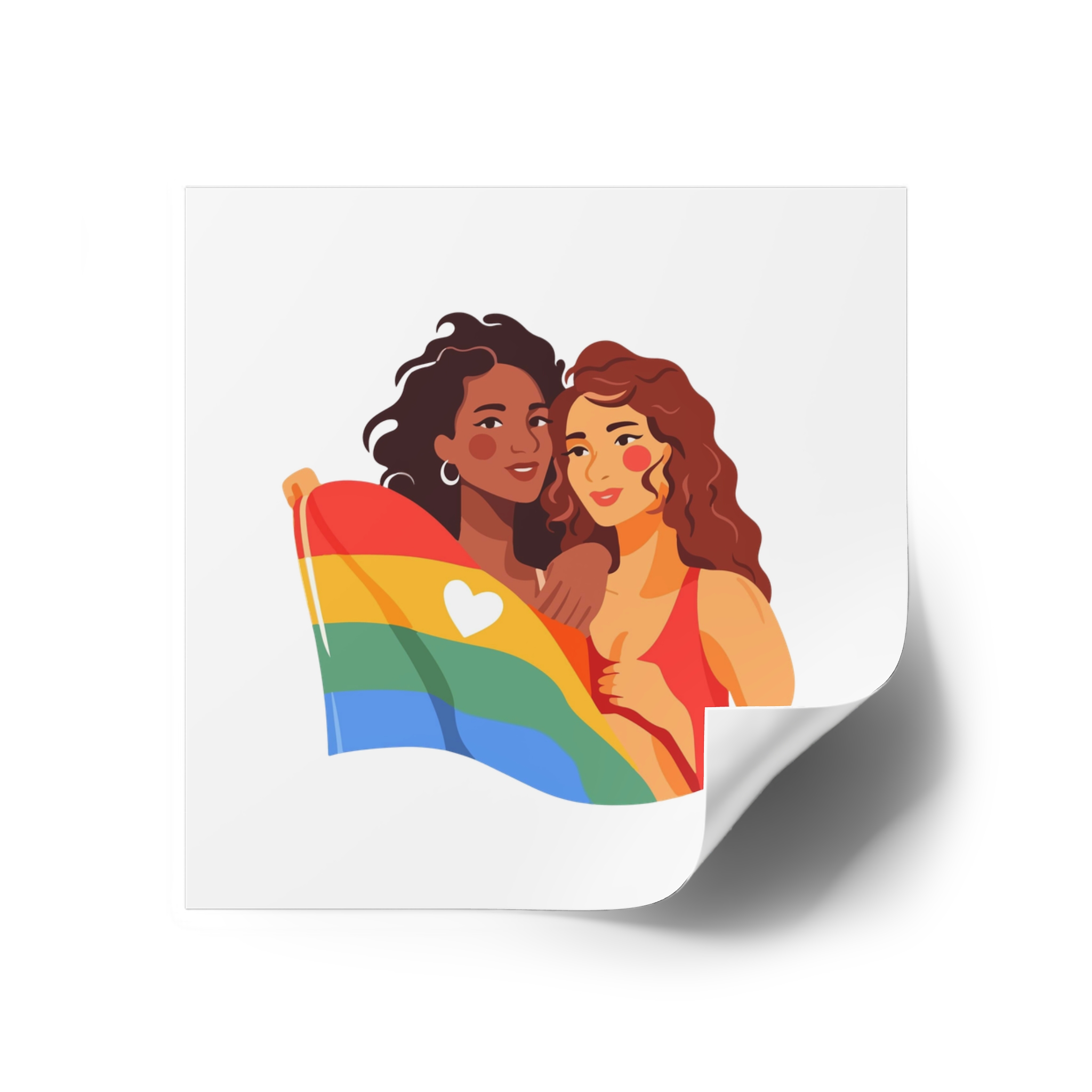 Portrait Lesbian Couple With Rainbow Flag Concept Lgbtq Laminate Stickers Square - Image 18