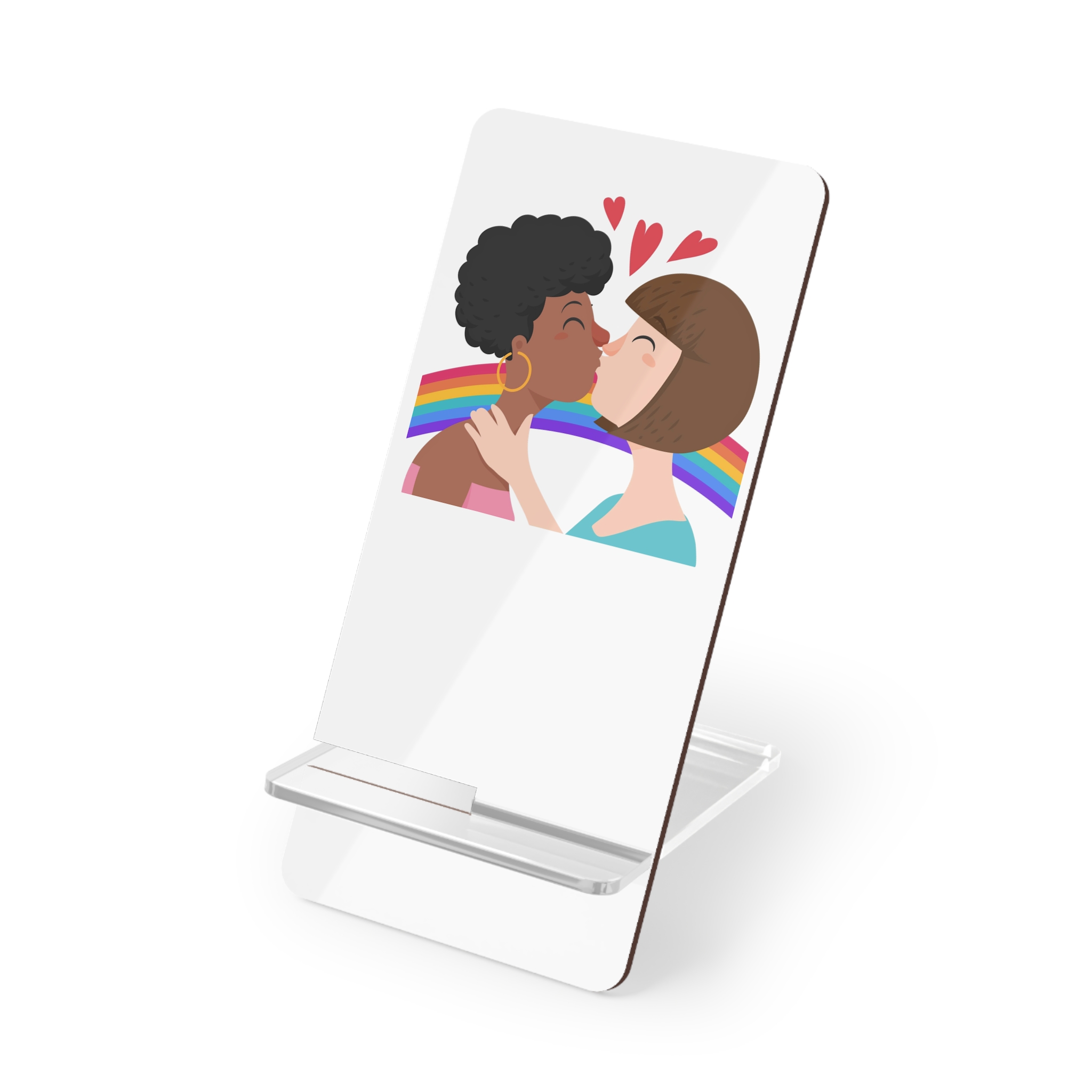 Flat Design Lesbian Kiss Illustrated Mobile Display Stand For Smartphones