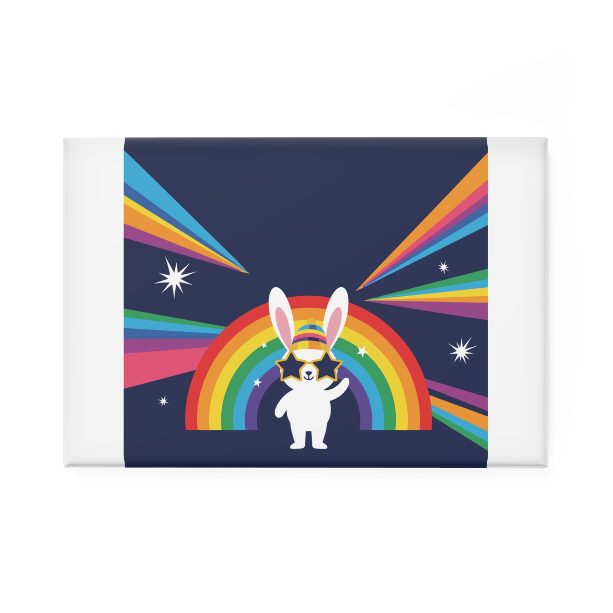 Happy Bunny With Rainbow Stars Button Magnet Rectangle 1 And 10 Pcs - Image 5