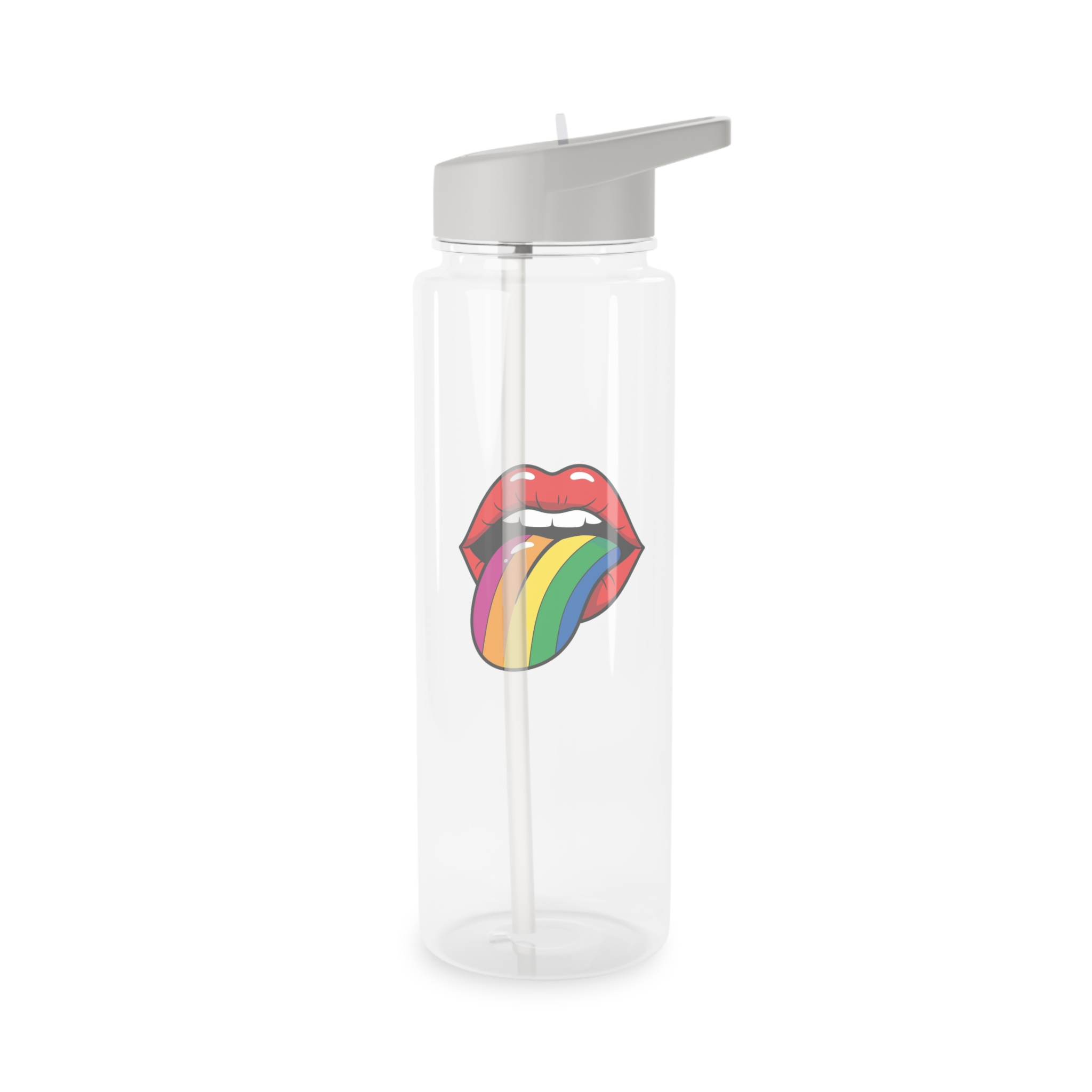 Pop Art Illustration Open Red Lips With Long Colorful Rainbow Tongue Sticking Out Now Tritan Water Bottle - Image 6