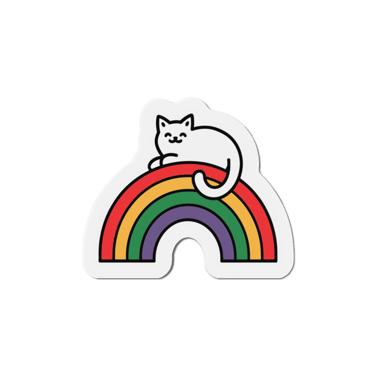 Cartoon Cat Lying Rainbow Illustration With Cheerful Expression Die Cut Magnets - Image 10