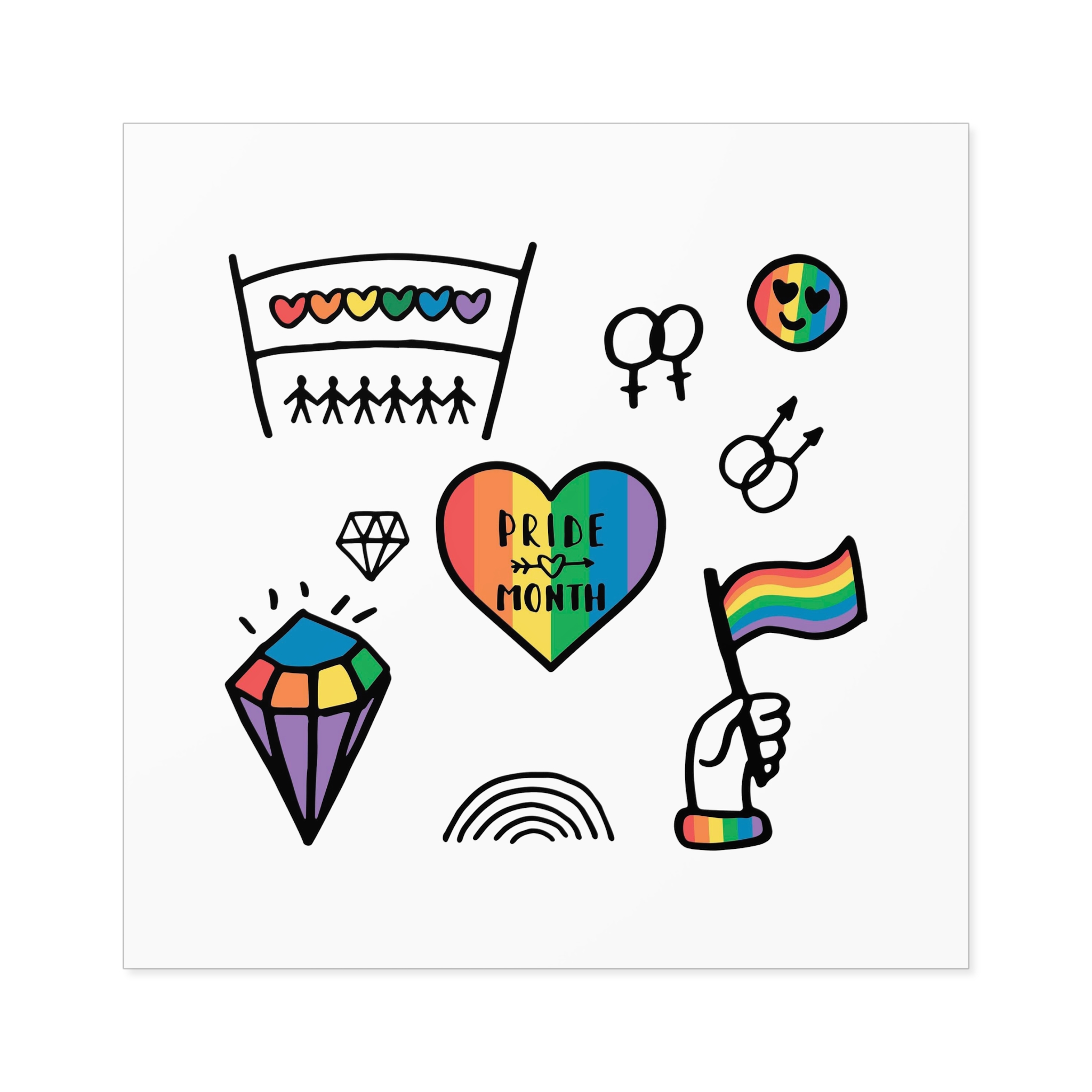 Lgbt Doodle Set Rainbow Flag Pride Month Vector Illustration Laminate Stickers Square - Image 57