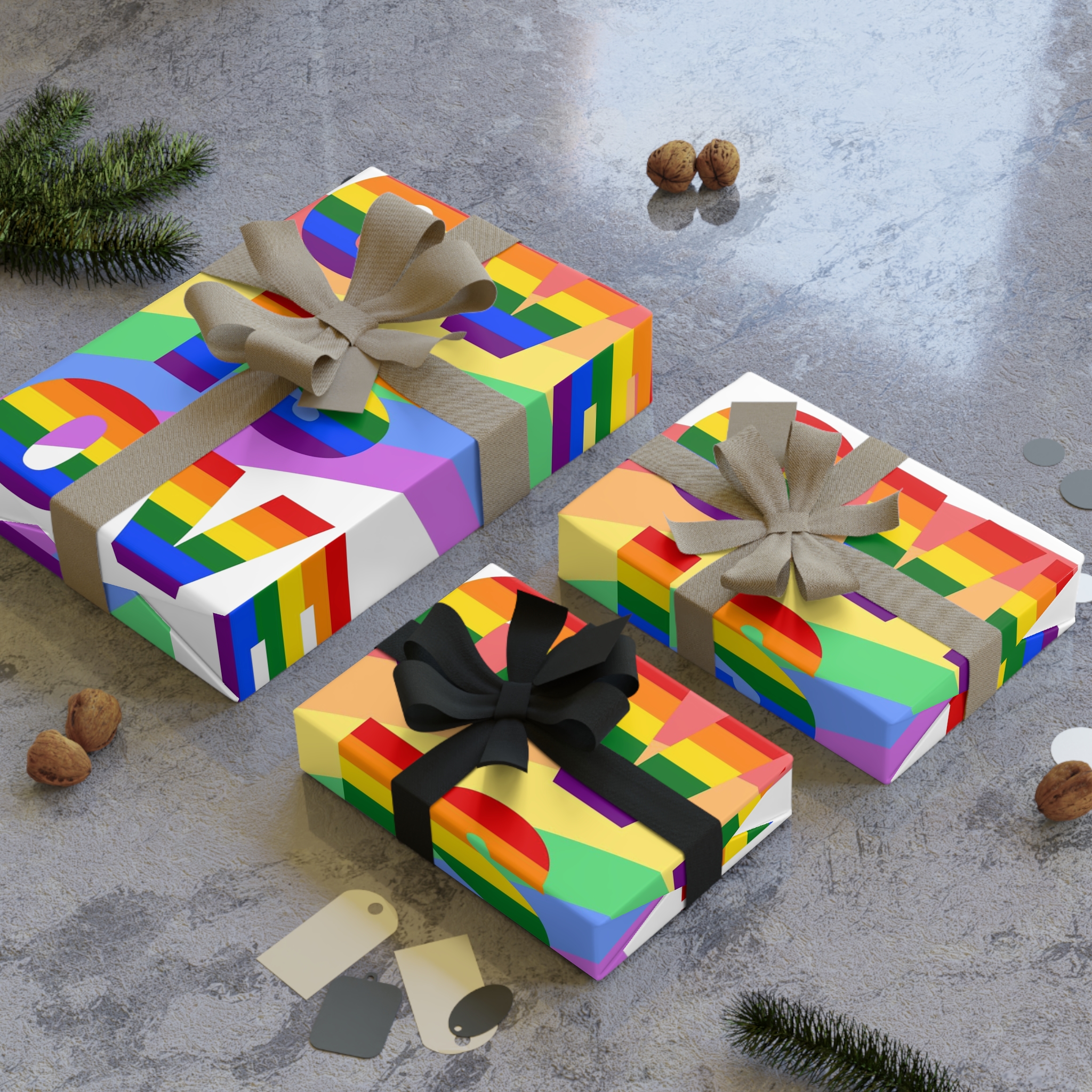 Colorful Rainbow Colors Lgbt Flag Text Love Is Love White Background Poster Banner Gift Wrapping Paper Rolls 1pc - Image 4