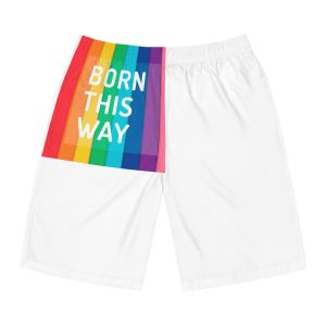 Colorful Rainbow Colored Background With Words Born This Way Mens Board Shorts Aop