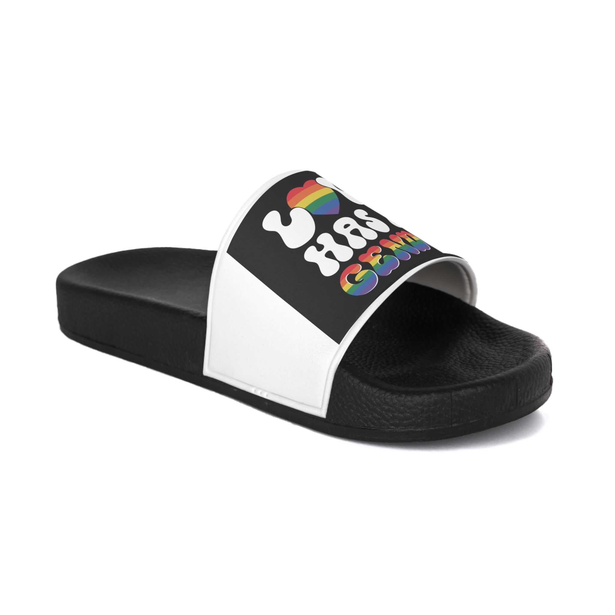 Rainbow Sign That Says Love No Women No Gender(1) Mens Slide Sandals - Image 2