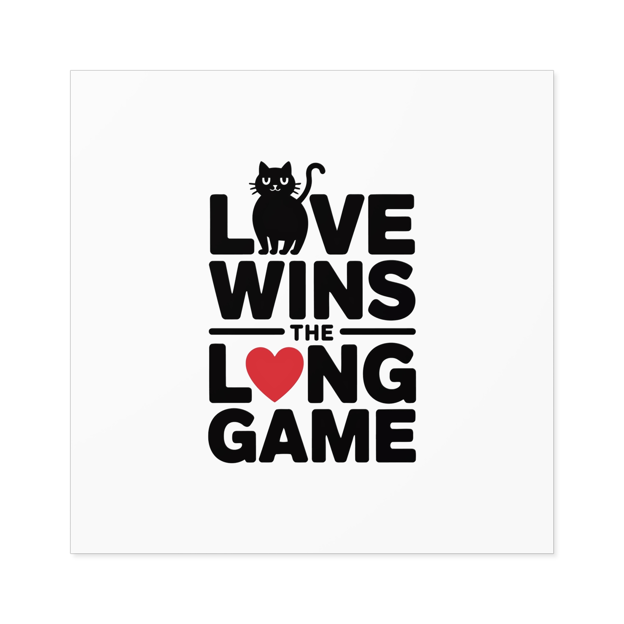 Love Wins Long Game With Black Cat Heart Illustration Laminate Stickers Square - Image 61