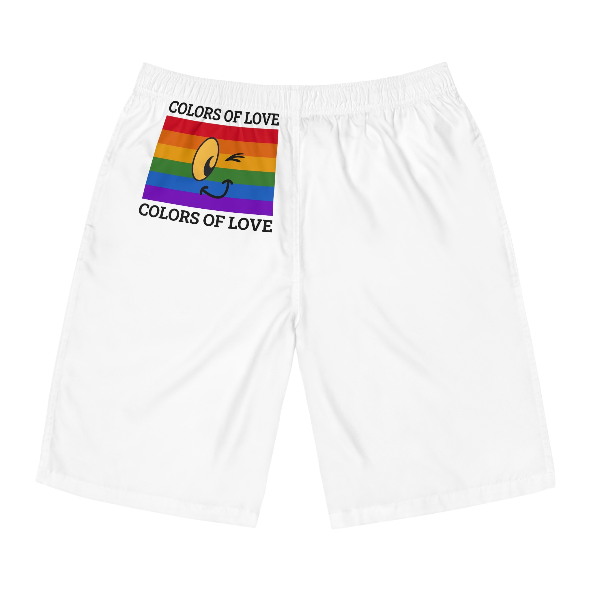 Colors Love Lgbtq Pride Month Quote Rainbow Flag Art With Smiley Face White Background Mens Board Shorts Aop