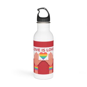 Hands Holding Lgbt Posters People Crowd With Rainbow Flag Gender Signs Hearts Lgbtq Community Pride Stainless Steel Water Bottle
