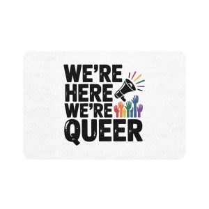Were Here Were Queer T Shirt Design Isolated White Background Pet Food Mat 12x18