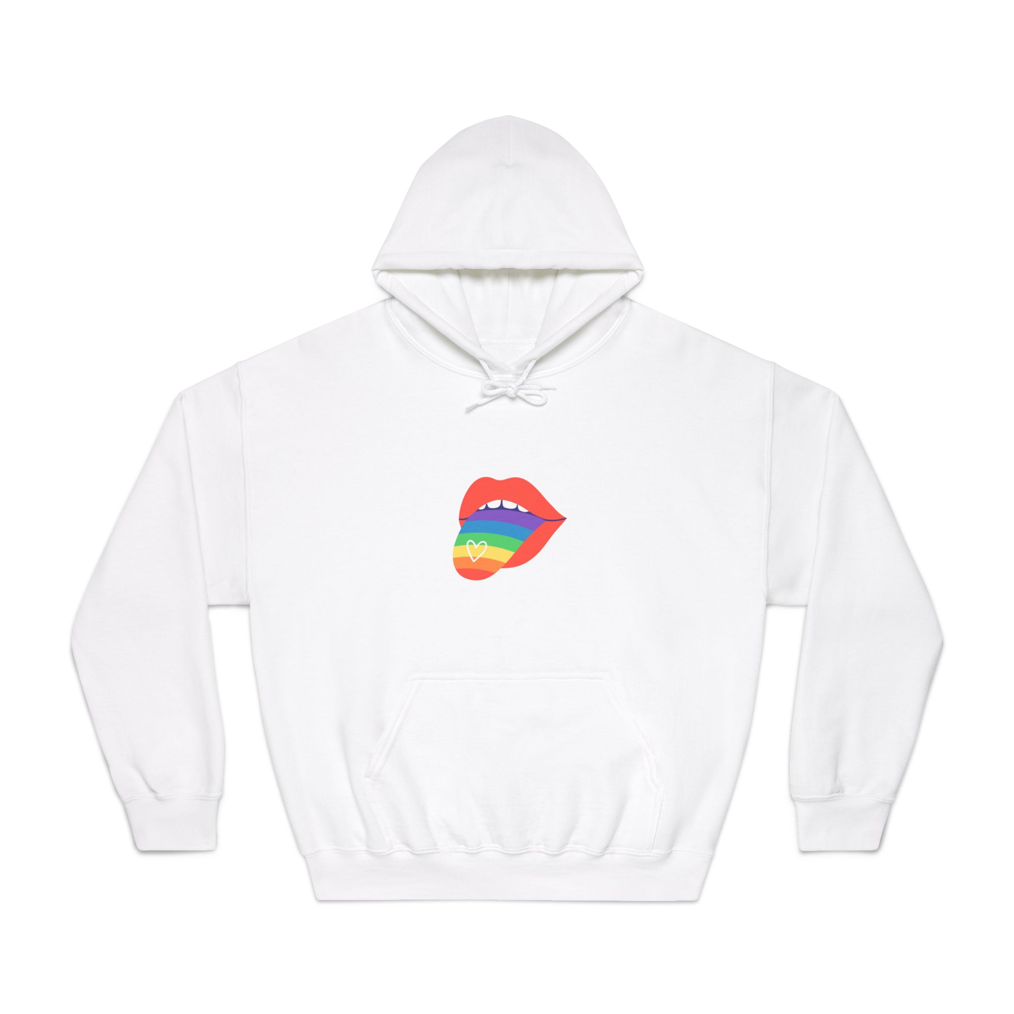 Open Red Lips With Rainbow Tongue Hand Drawn Vector Illustration Unisex Dryblend Hooded Sweatshirt