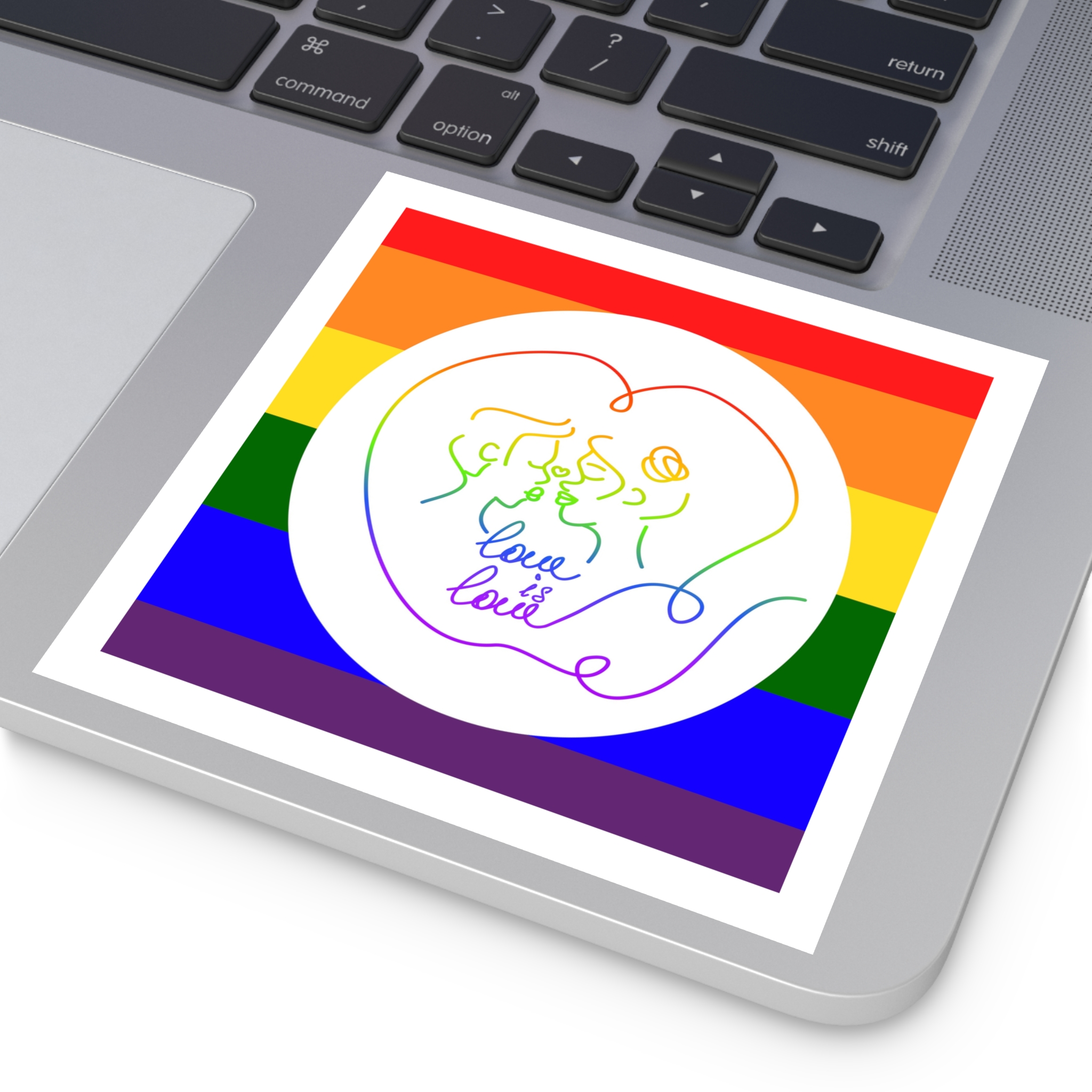 Poster With Kissing Woman Hand Lettering Love Is Love Theme Month Pride Lgbtq Love Background Laminate Stickers Square - Image 75