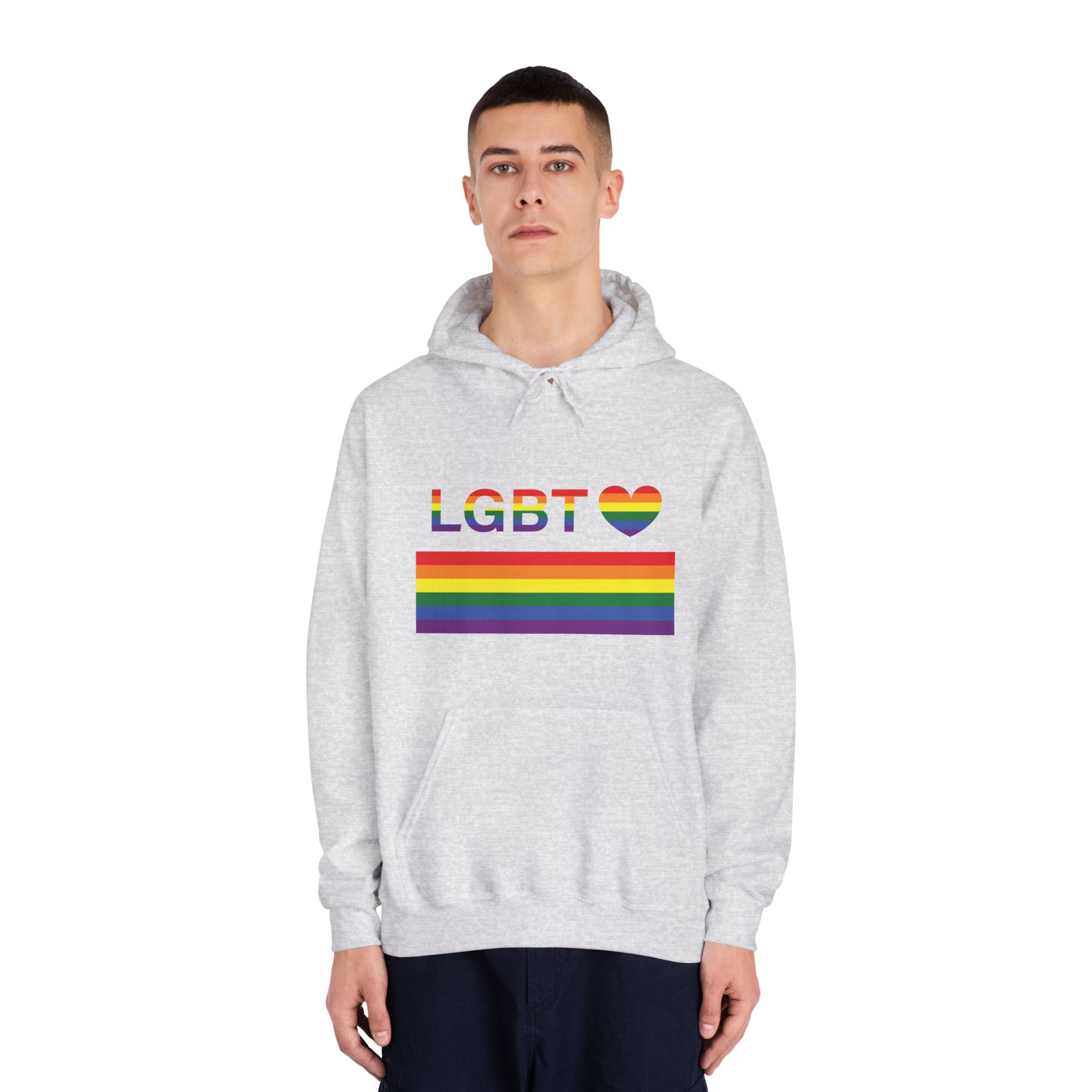 Lgbt Word Text Letter With Heart Rainbow Color Flag Isolated White Background Vector Illustration Unisex Dryblend Hooded Sweatshirt - Image 7