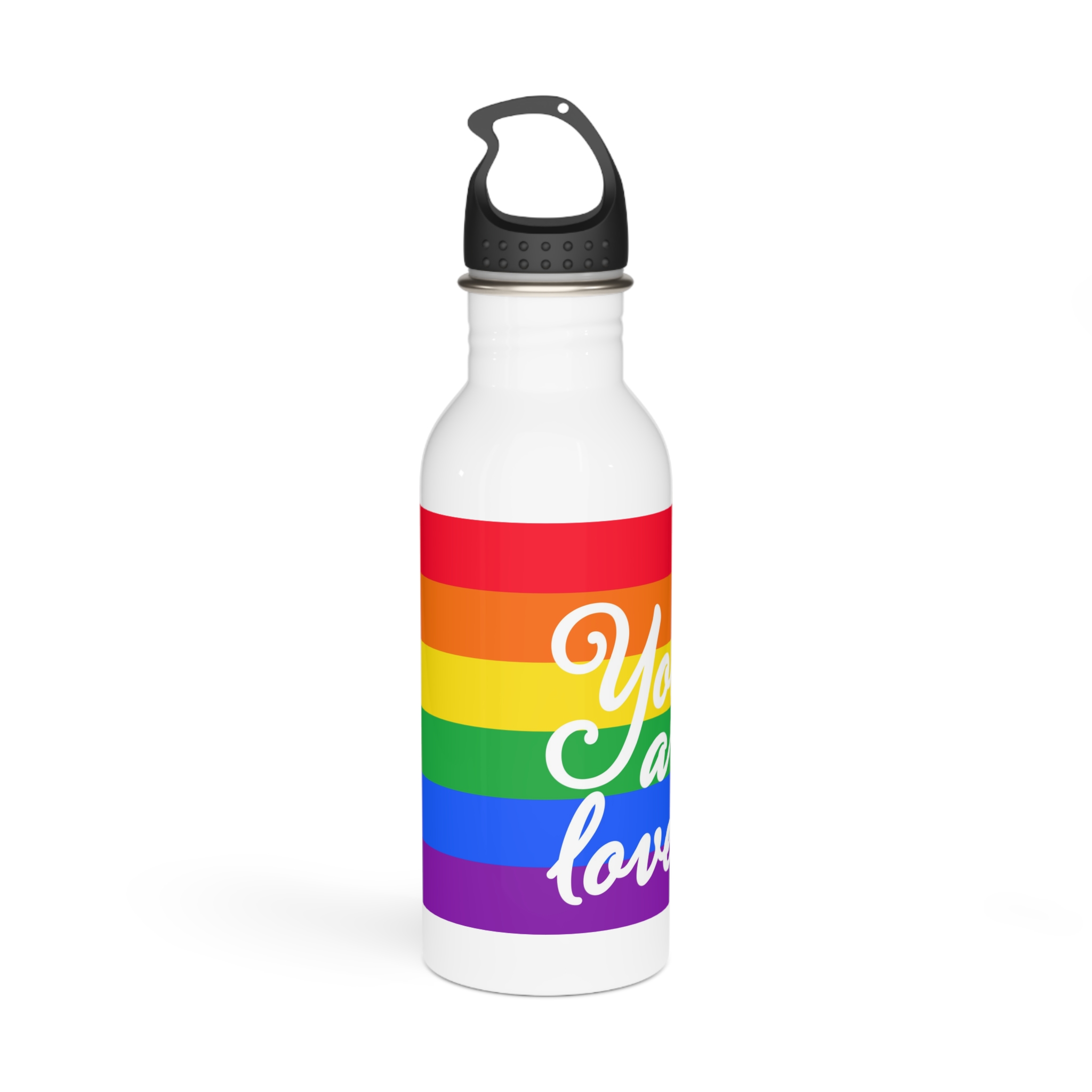 You Are Loved Words Lgbt Pride Flag Background Stainless Steel Water Bottle