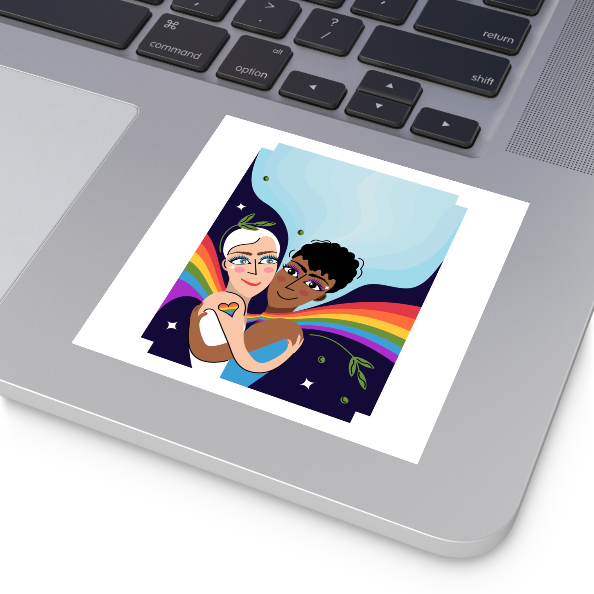 Interracial Lgbtq Men Romantic Relationships Cartoon Style Vector Card Laminate Stickers Square - Image 19