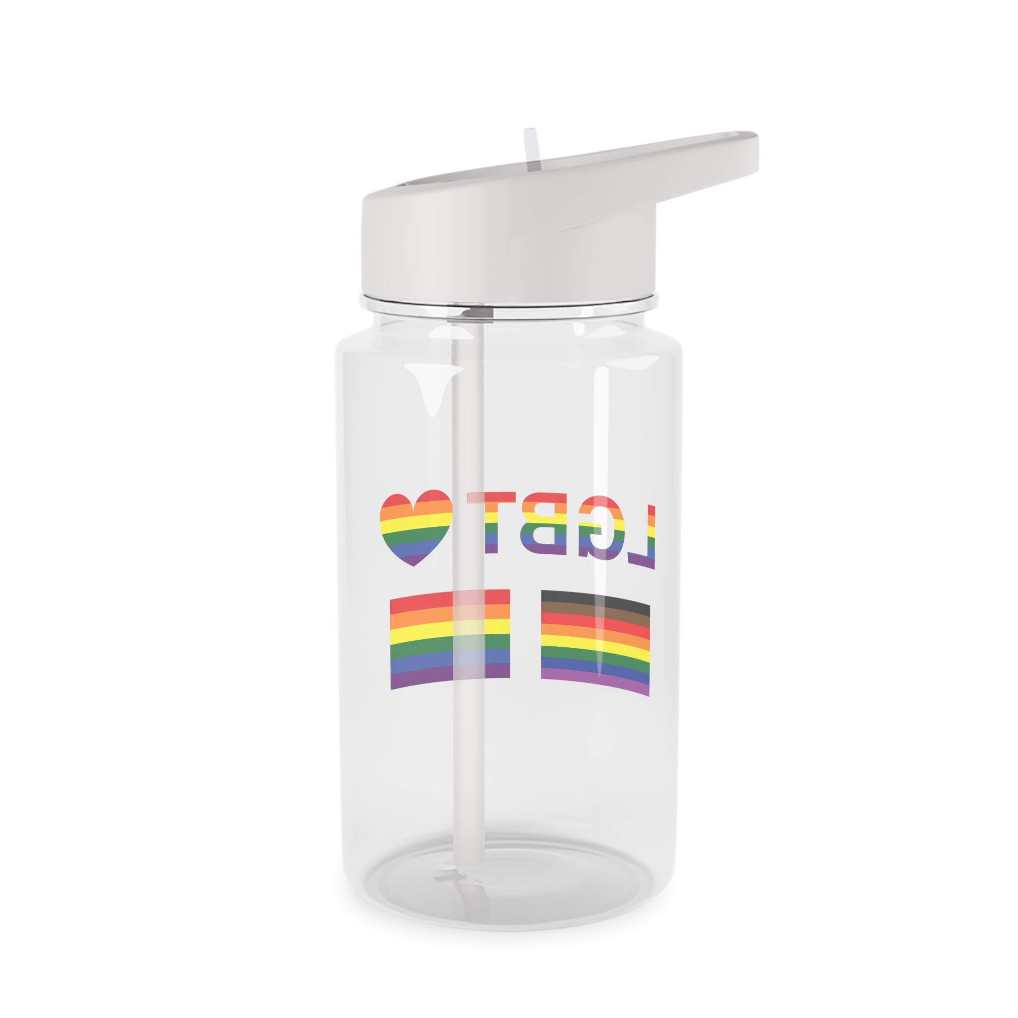 Lgbt Word Text Letter With Heart Rainbow Color Flag Isolated White Background Vector Illustrati Tritan Water Bottle - Image 2
