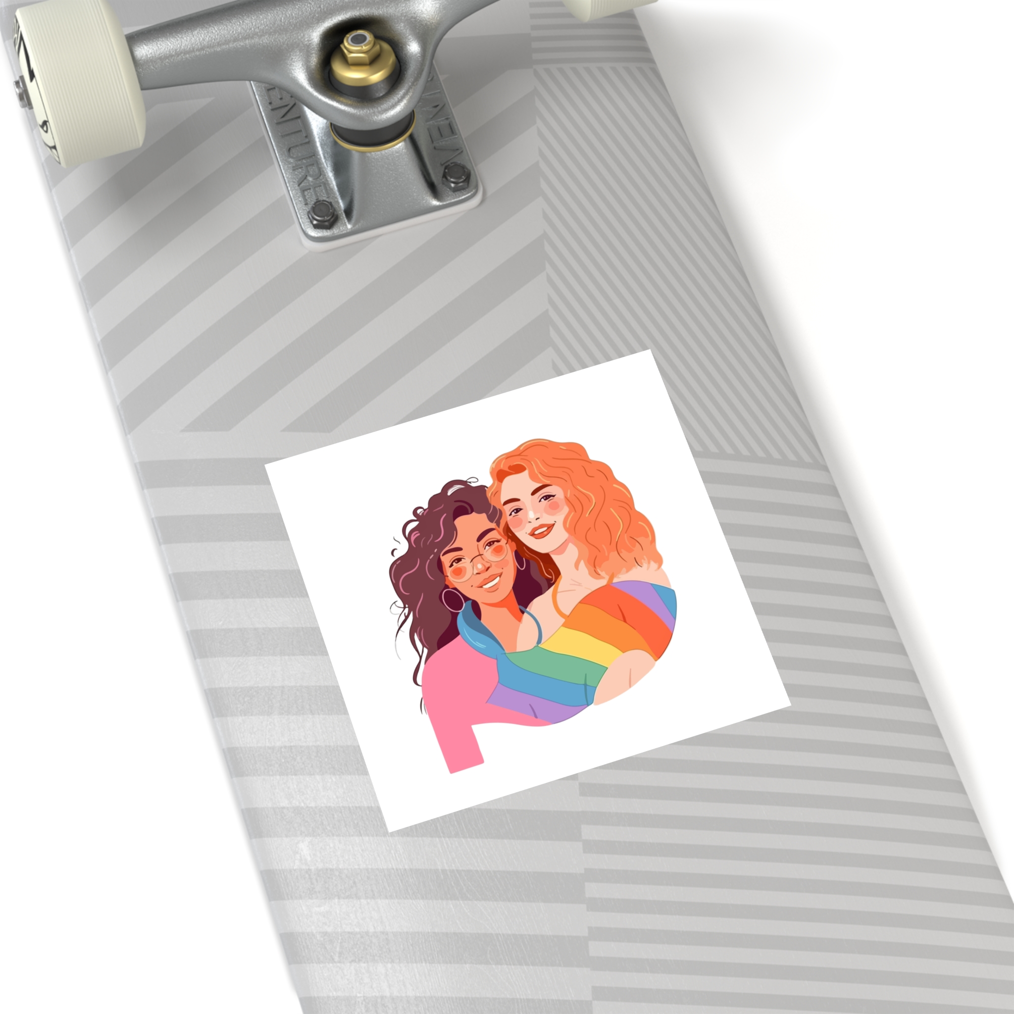 Portrait Lesbian Couple With Rainbow Flag Concept Lgbtq Illustration Couple Laminate Stickers Square - Image 36