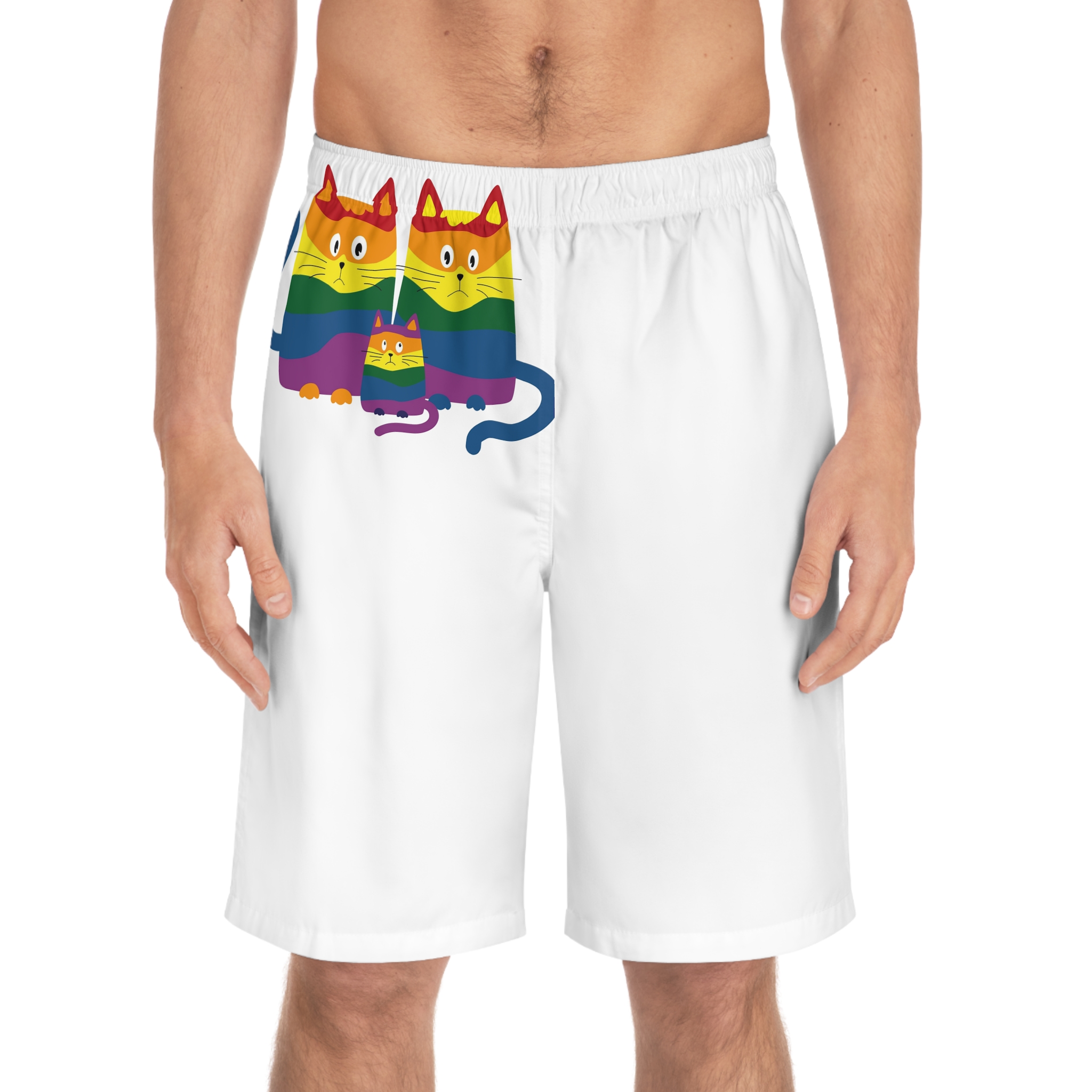 Lgbt Cats Samesex Love Like Everyone Else Cute Cartoon Cats Vector Copyspace Mens Board Shorts Aop - Image 3