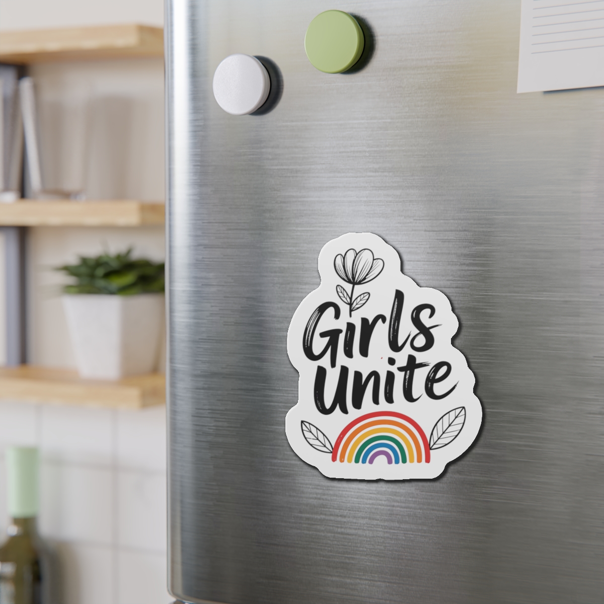 Empowering Girls Unite Slogan With Rainbow Floral Accents Die Cut Magnets - Image 15