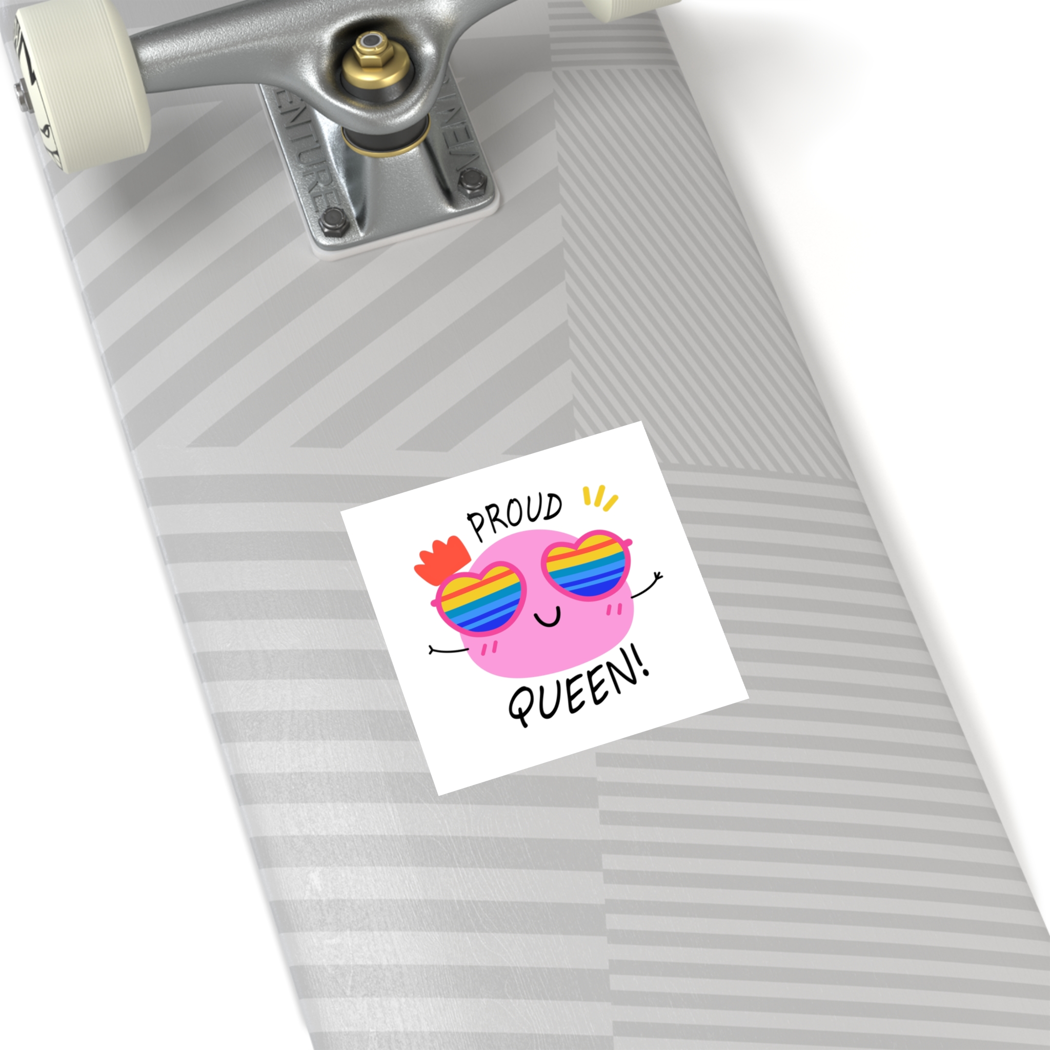 Pink Blob With Rainbow Heart Sunglasses Saying Proud Queen Flat Sticker Laminate Stickers Square - Image 20